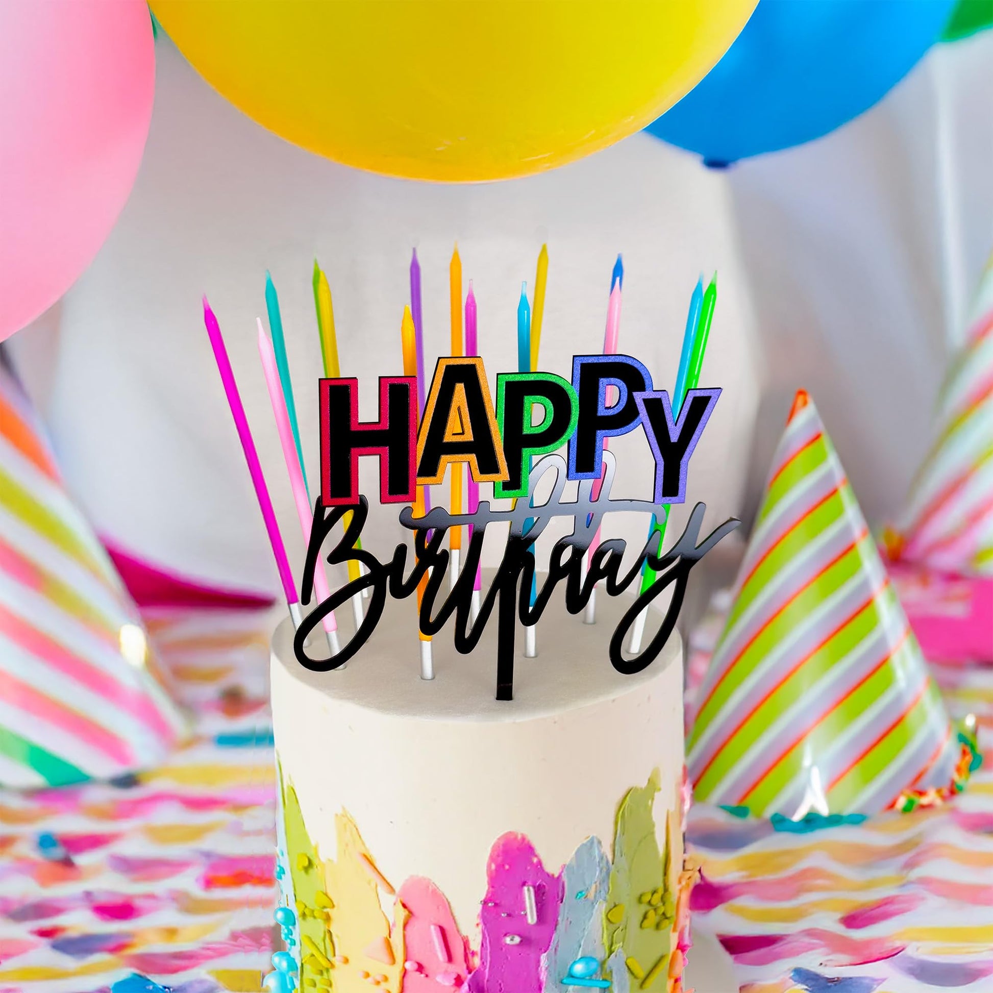 Apluselection 40-Count Rainbow Birthday Candles, Tall Thin Birthday Cake Candles Set, Rainbow Cupcake/Cake Decorations