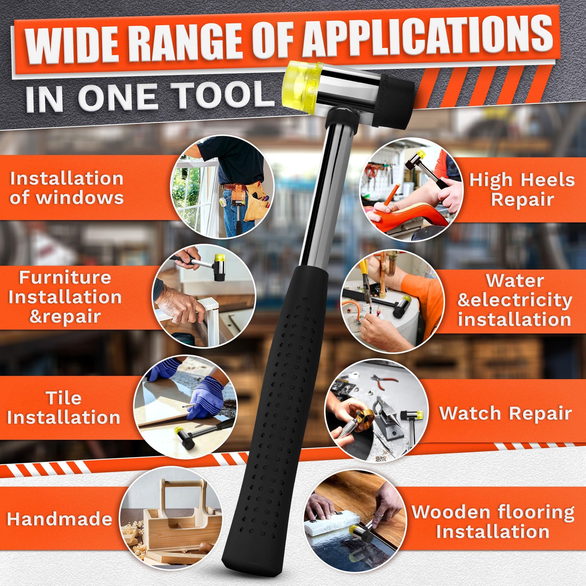 Small Rubber Mallet Hammer – 25 mm Lightweight Double-Sided Rubber and Plastic Head | Non-Slip Ergonomic Grip | Durable, Scratch-Free Tool for Jewelry Making, Crafting, Furniture Assembly, and Repairs