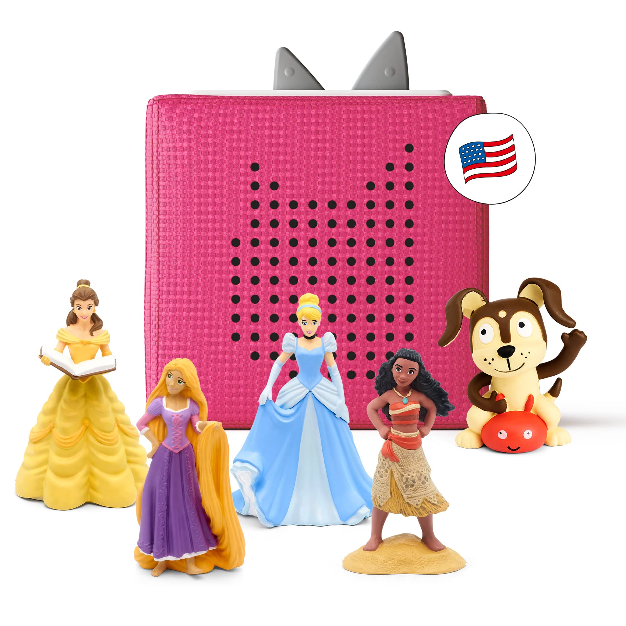 Toniebox Audio Player Starter Set with Cinderella, Belle, Moana, Tangled, and Playtime Puppy - Listen, Learn, and Play with One Huggable Little Box - Purple