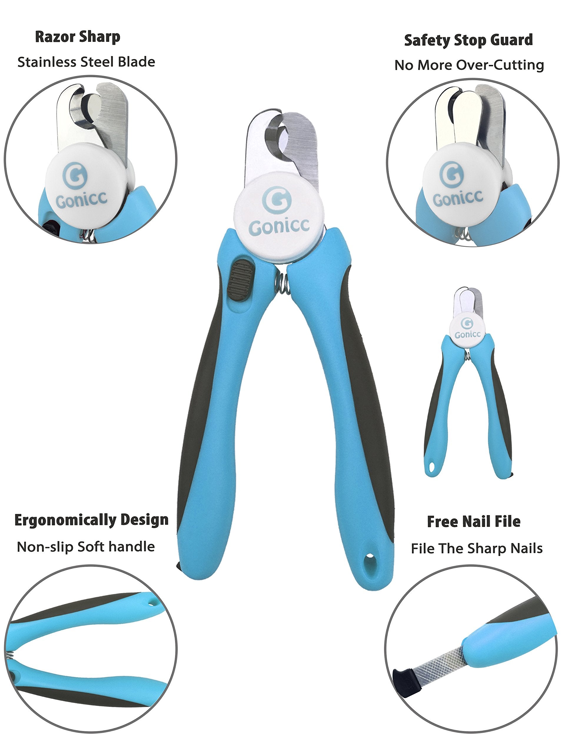 gonicc Dog & Cat Pets Nail Clippers and Trimmers - with Safety Guard to Avoid Overcutting, Free Nail File, Razor Sharp Blade - Professional Grooming Tool for Pets