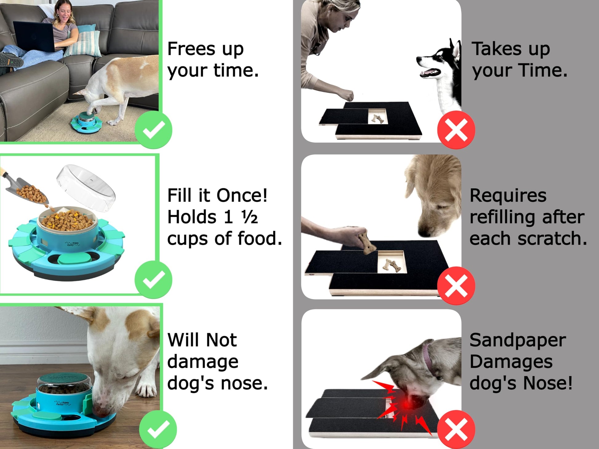 Zenly Paws Nail File Toy, Dog Scratch Pad for Nails, Dog Nail Scratch Board, Scratching Board for Dogs, Scratching Pads Files Scratcher Slow/Puzzle Feeder W/Treat Box Dispenser Trimmer Grinder Filer