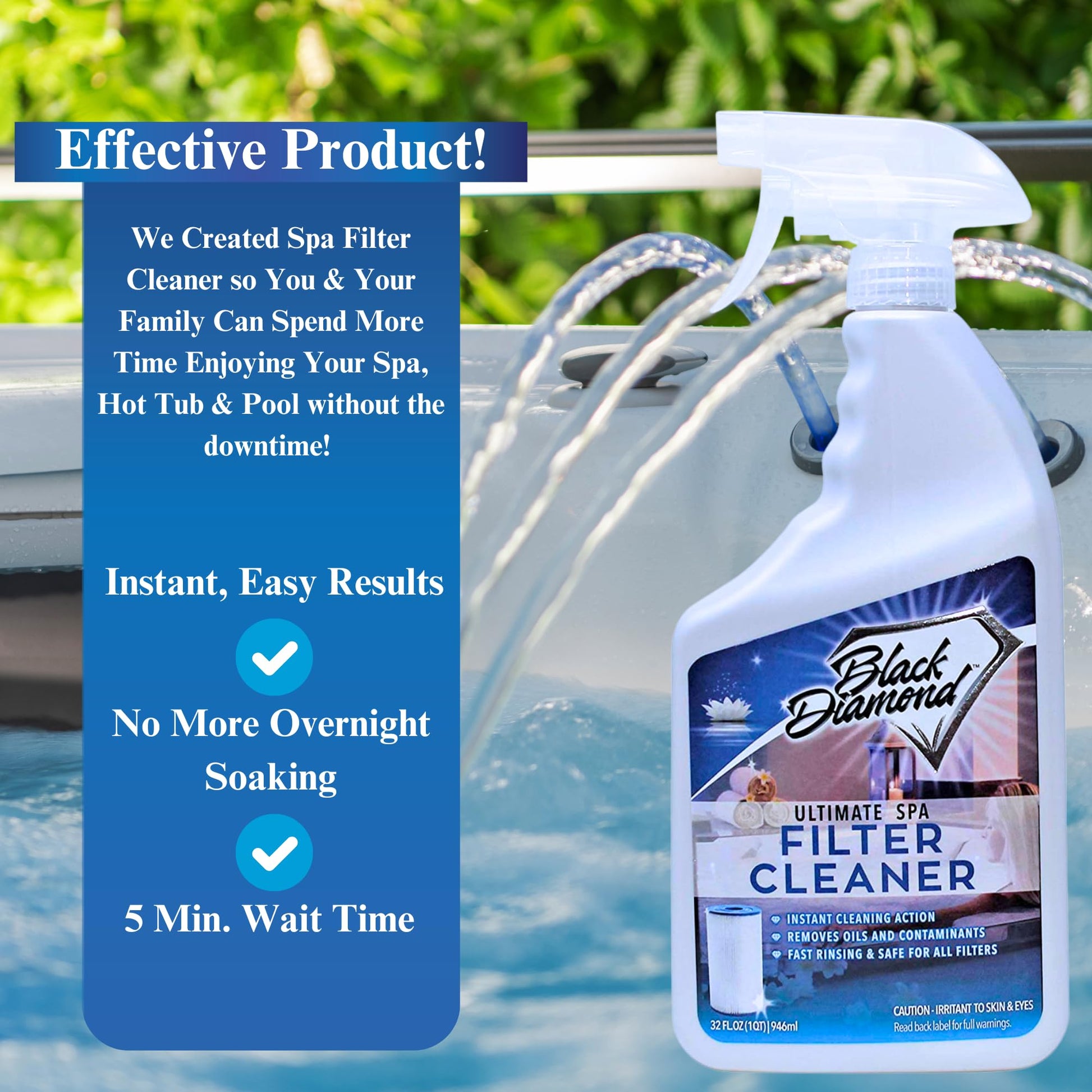 Ultimate Spa Filter Cleaner Fast-Acting Spray. Instant clean for Hot Tub & Pool Filters leaving behind no sticky residue. Prolongs filter life and pool equipment. No soaking. (1-Gallon)