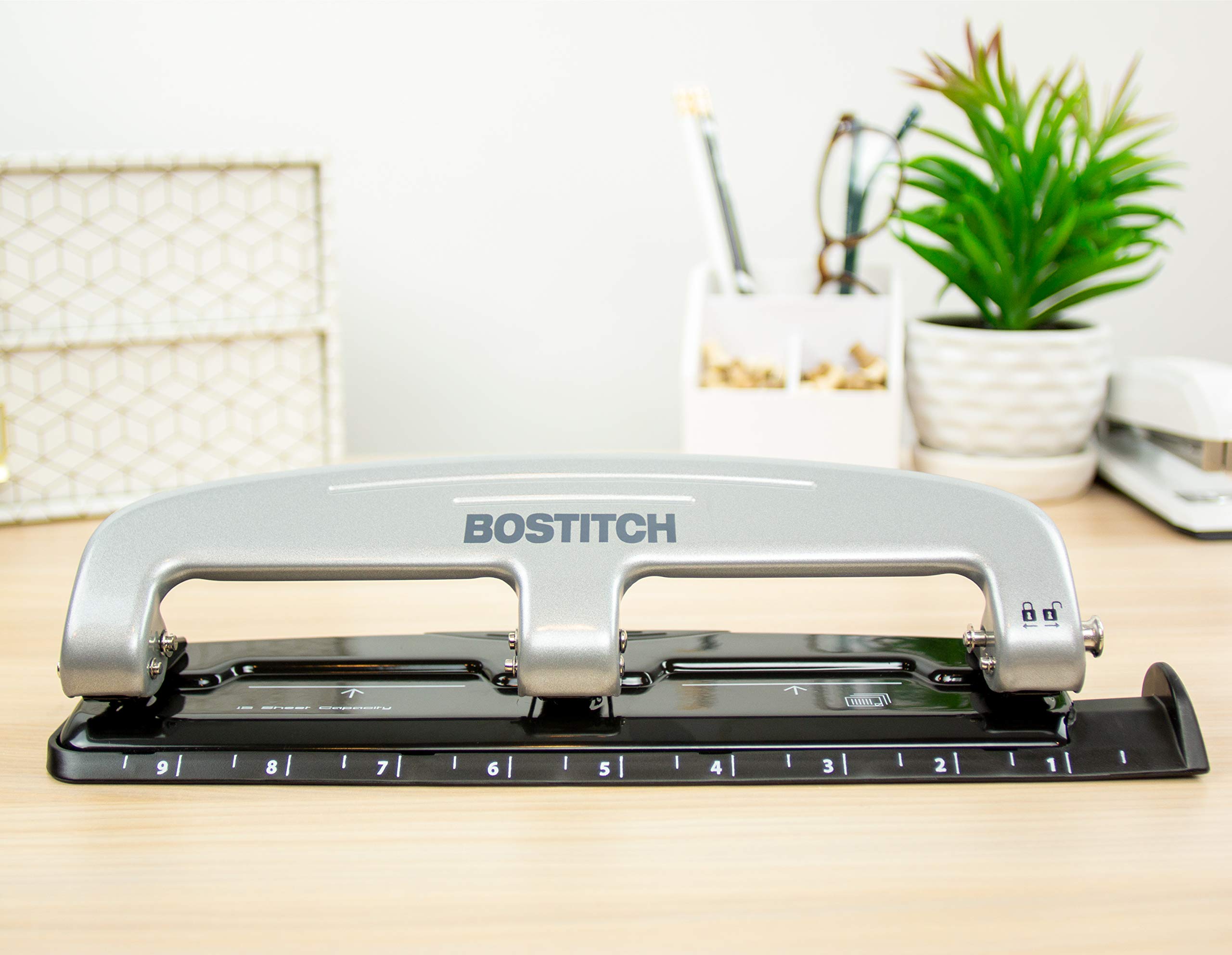 Bostitch Office inPRESS 12 Reduced Effort Three-Hole Punch, Silver/Black (2101)