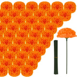 Hananona 100 Pcs Marigold Flower Heads Bulk, Silk Marigold Heads Artificial Flowers for Diwali Home Decor DIY Wreath Garland Day of The Dead Decoration (100, Orange)