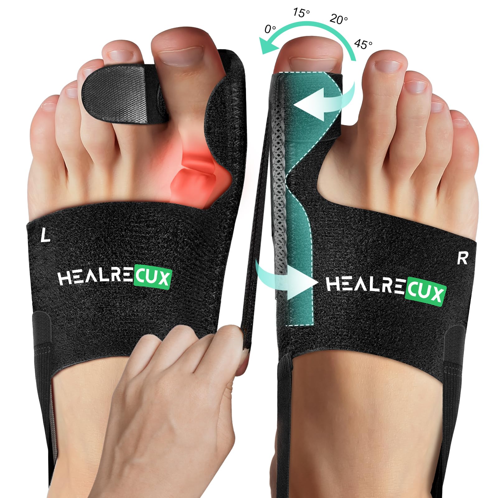 Healrecux Bunion Corrector for Women Men Big Toe, Bunion Splint Brace Big Toe Straightener for Bunion Relief, Bunion Fix Hallux Valgus Correction for Day Night Support