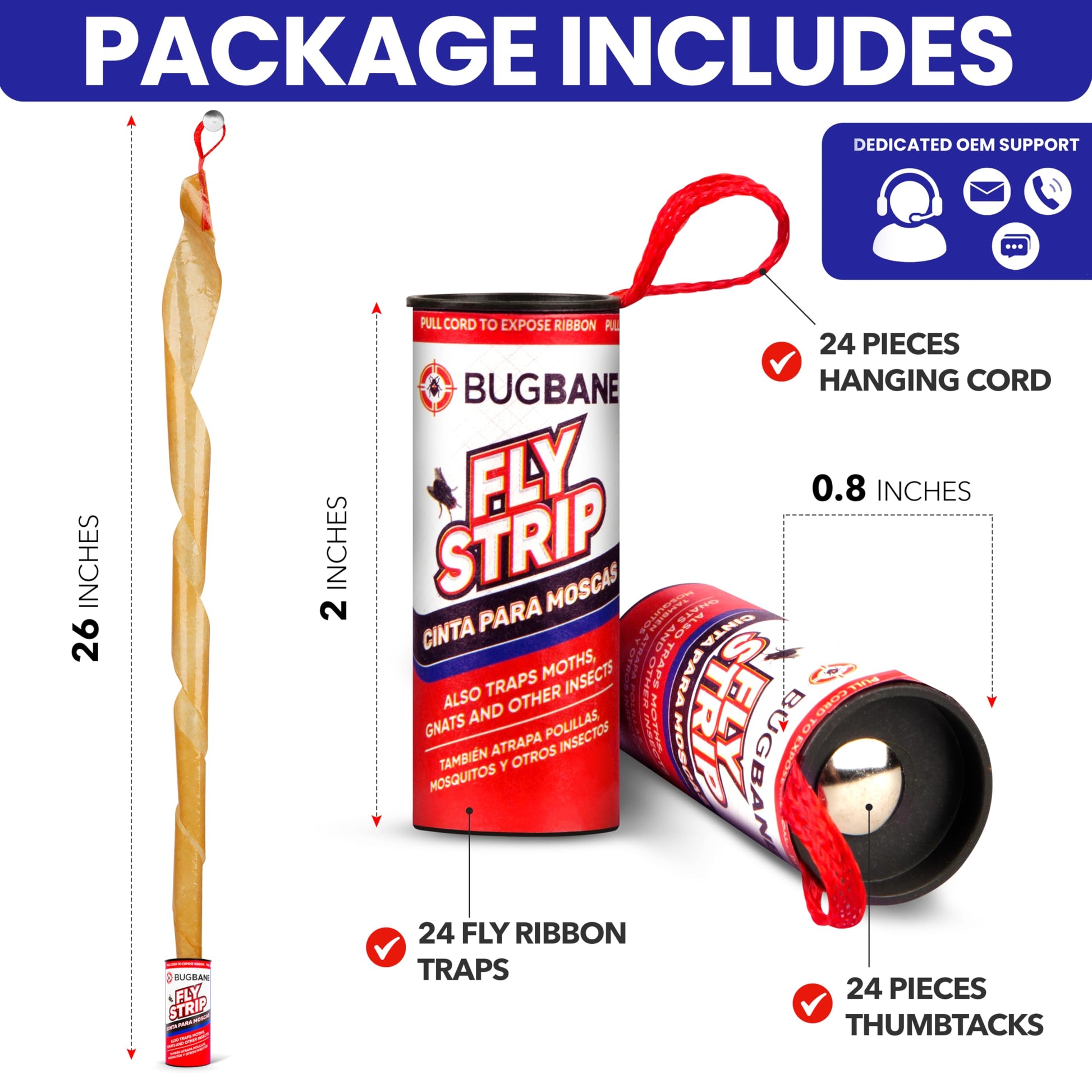 Fly Strips Indoor Sticky Hanging 24pk with Pins. Non Toxic Outdoor Fly Trap Indoor for Home. Flies Tape Paper Trap Ribbon Roll for House Gnat Fruit and Housefly. Bug Catchers for Inside Home Flypaper