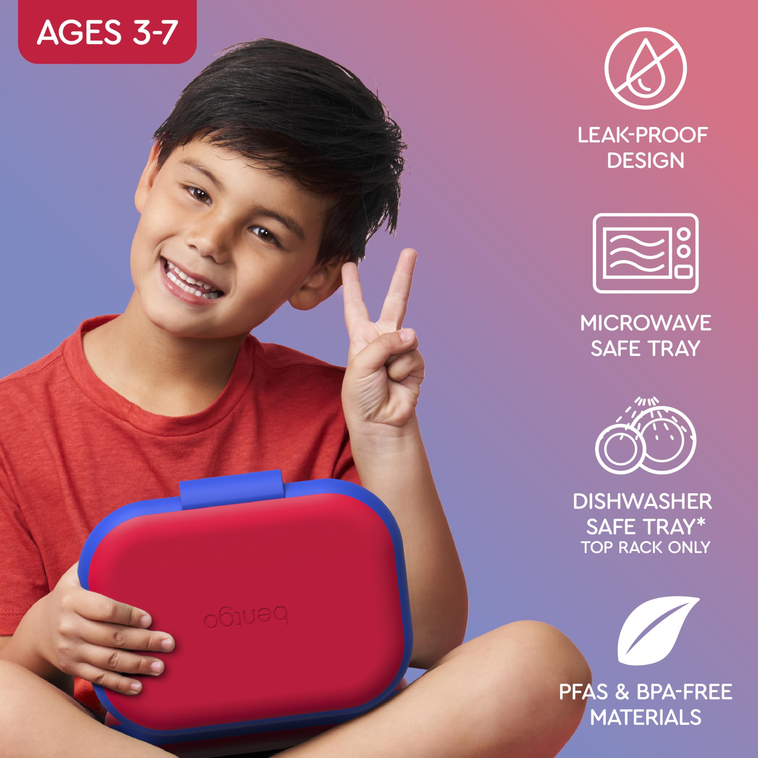 Bentgo Chill Kids Leak-Proof Lunch Box - 4-Compartment Bento Box with Built-In Ice Pack, 3.3 Cup Capacity, PFAS & BPA-Free, Microwave & Dishwasher Safe, Ideal Size for Ages 3 to 7 (Red/Royal)