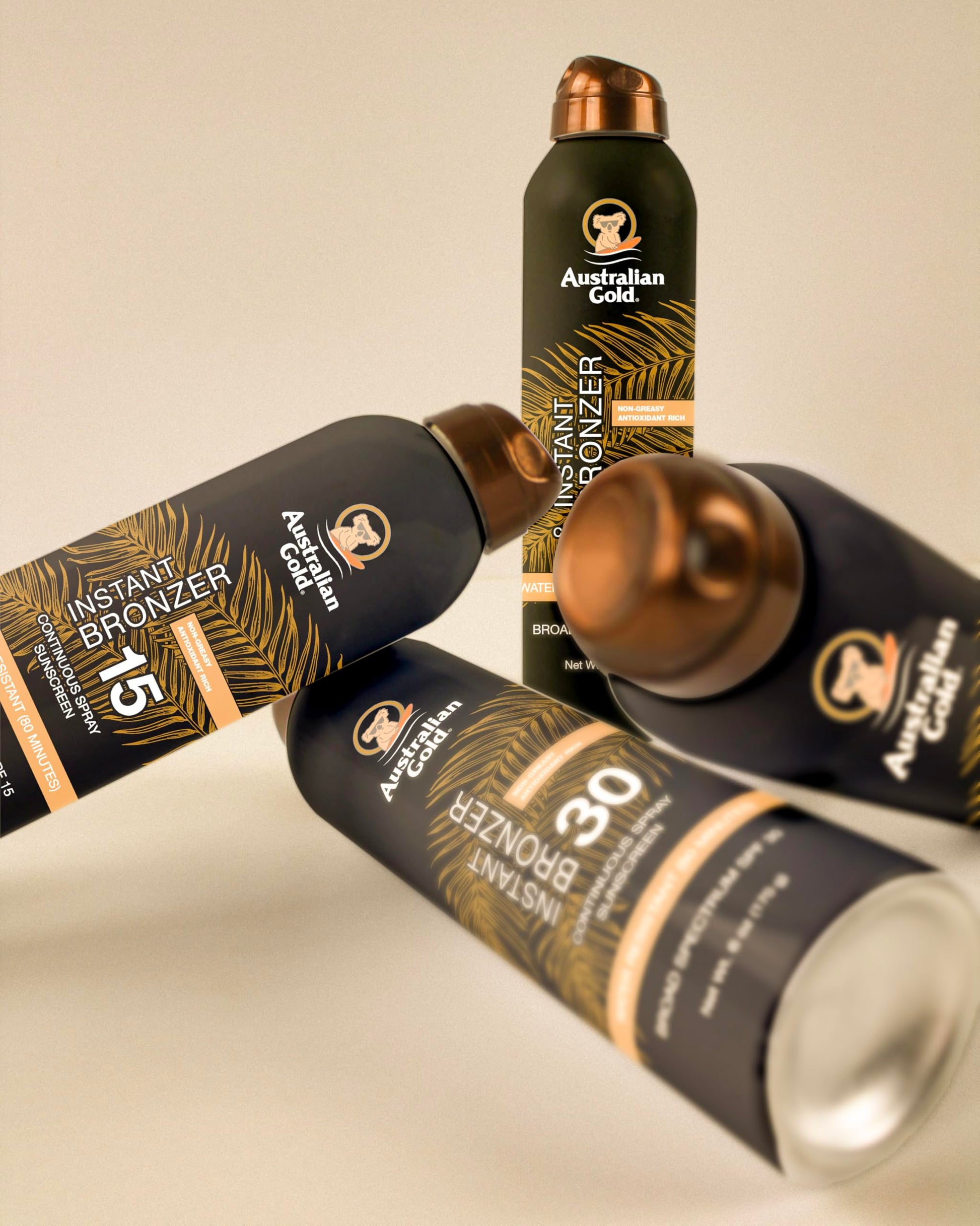 Australian Gold Continuous Spray Sunscreen with Instant Bronzer SPF 15, Immediate Glow & Dries Fast, Broad Spectrum, Water Resistant, Non-Greasy, Oxybenzone Free, Cruelty Free, 6 Ounce