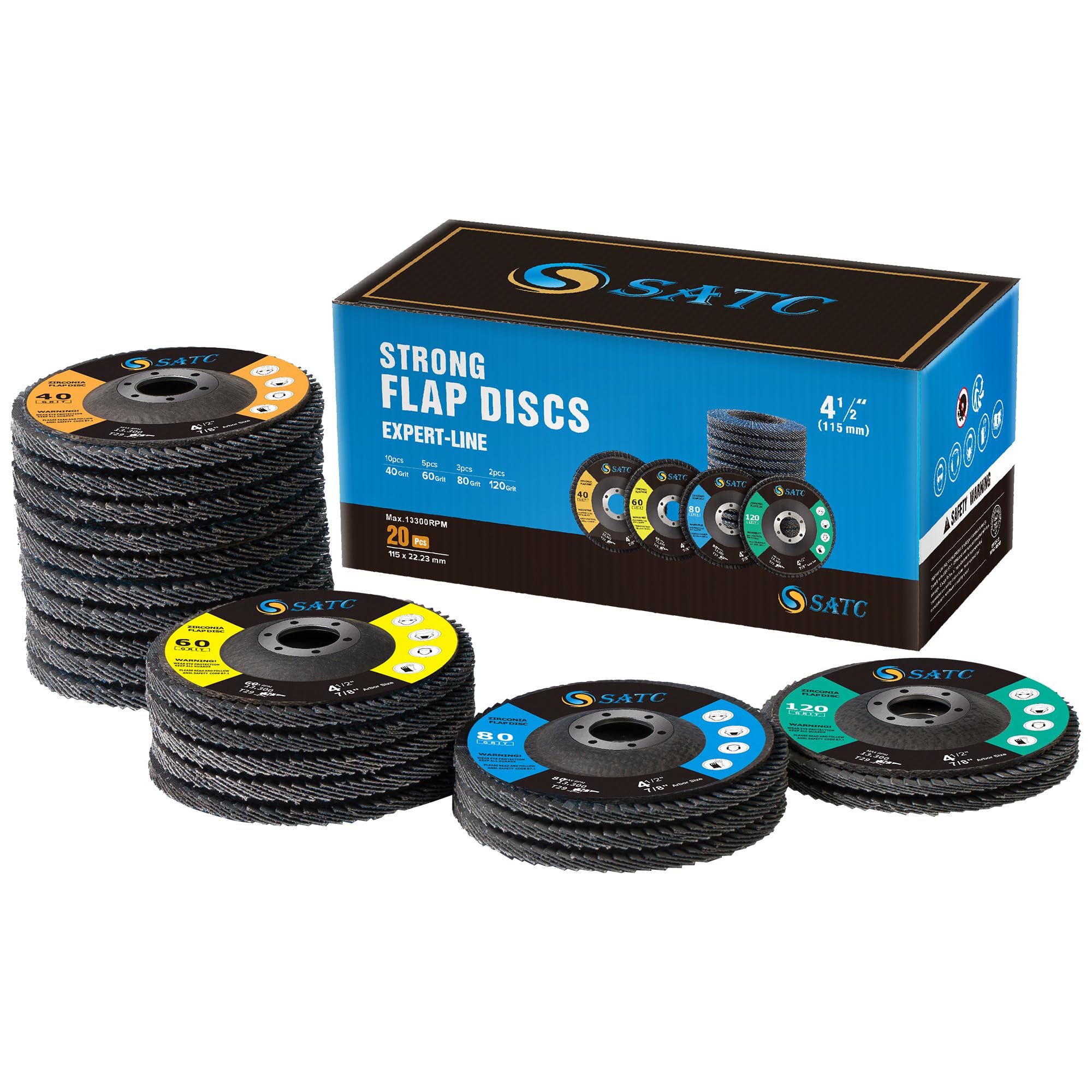 S SATC 20PCS Flap Discs 4 1/2 for Angle Grinder 40/60/80/120 Grit Flap Disc High-Density Bevel Type Angle Grinder Sanding Disc Abrasive Flap Disk #29
