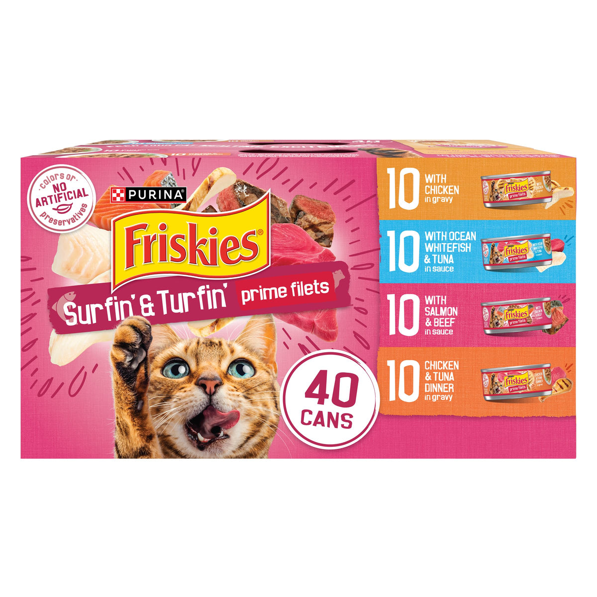 Purina Friskies Nassfutter für Katzen mit Soße, Surf'n und Turf'n Prime Filets Favorites, Vorteilspack – (40er-Pack) 156 g Dosen