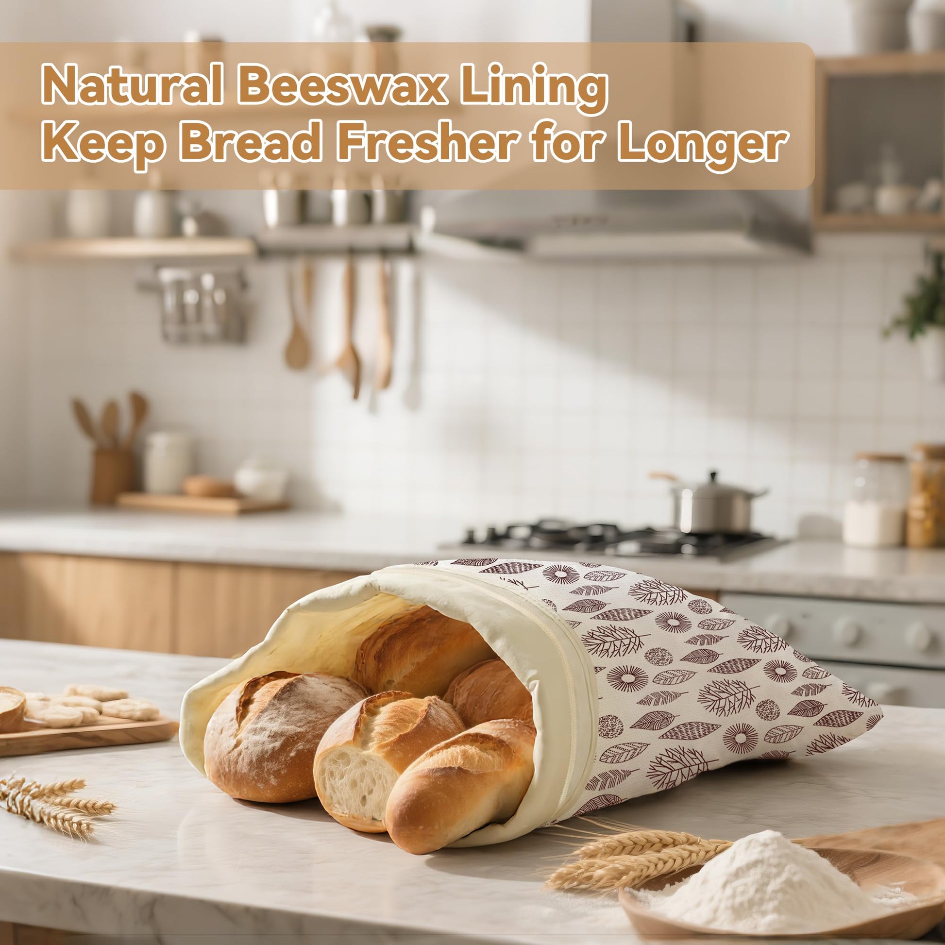 OHIYO Reusable Beeswax Bread Bags for Freezer & Refrigerator, 17"×13" Natural Beeswax-Lined Cotton Storage Bags Airtight Freshness Keeper for Homemade, Bakery Essentials (2 Pack)