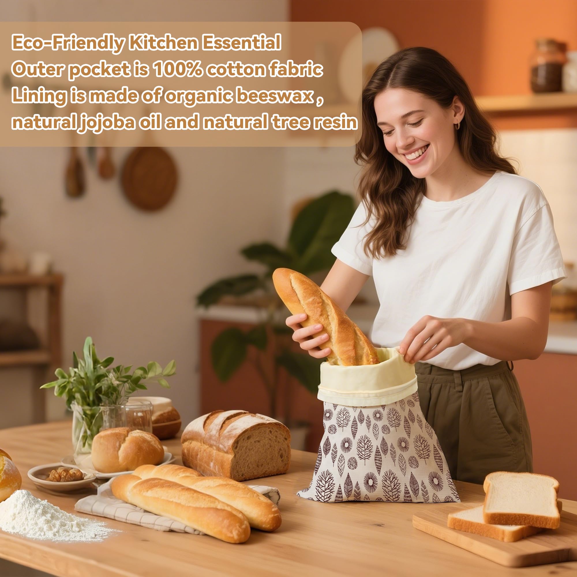 OHIYO Reusable Beeswax Bread Bags for Freezer & Refrigerator, 17"×13" Natural Beeswax-Lined Cotton Storage Bags Airtight Freshness Keeper for Homemade, Bakery Essentials (2 Pack)