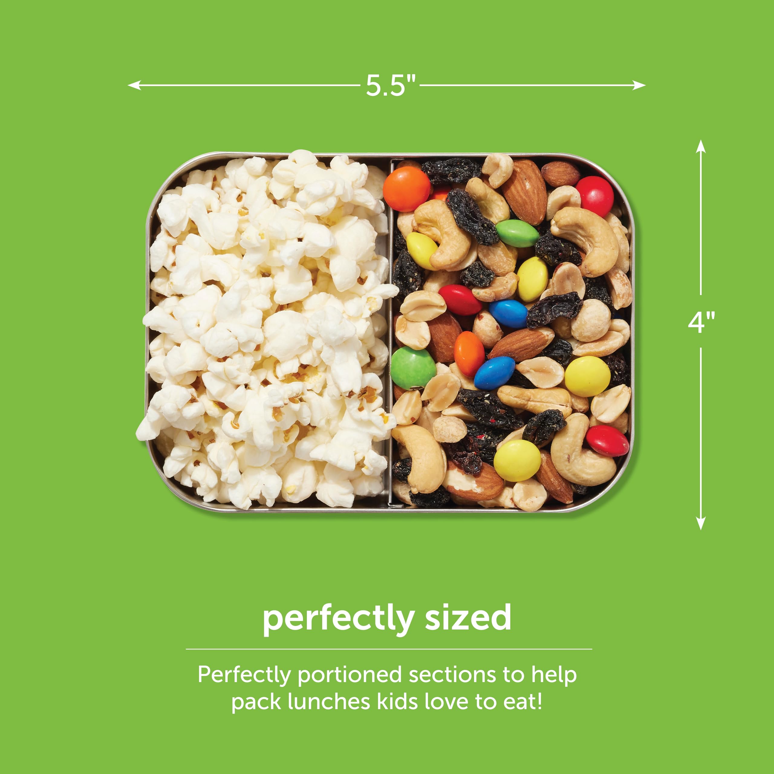 LunchBots Small Protein Packer Bento Box - Extra Small Divided Stainless Steel Snack Container - 4 Sections for 1-2oz of Nuts, Meat, Cheese, Finger Foods - Dishwasher Safe - Stainless Lid