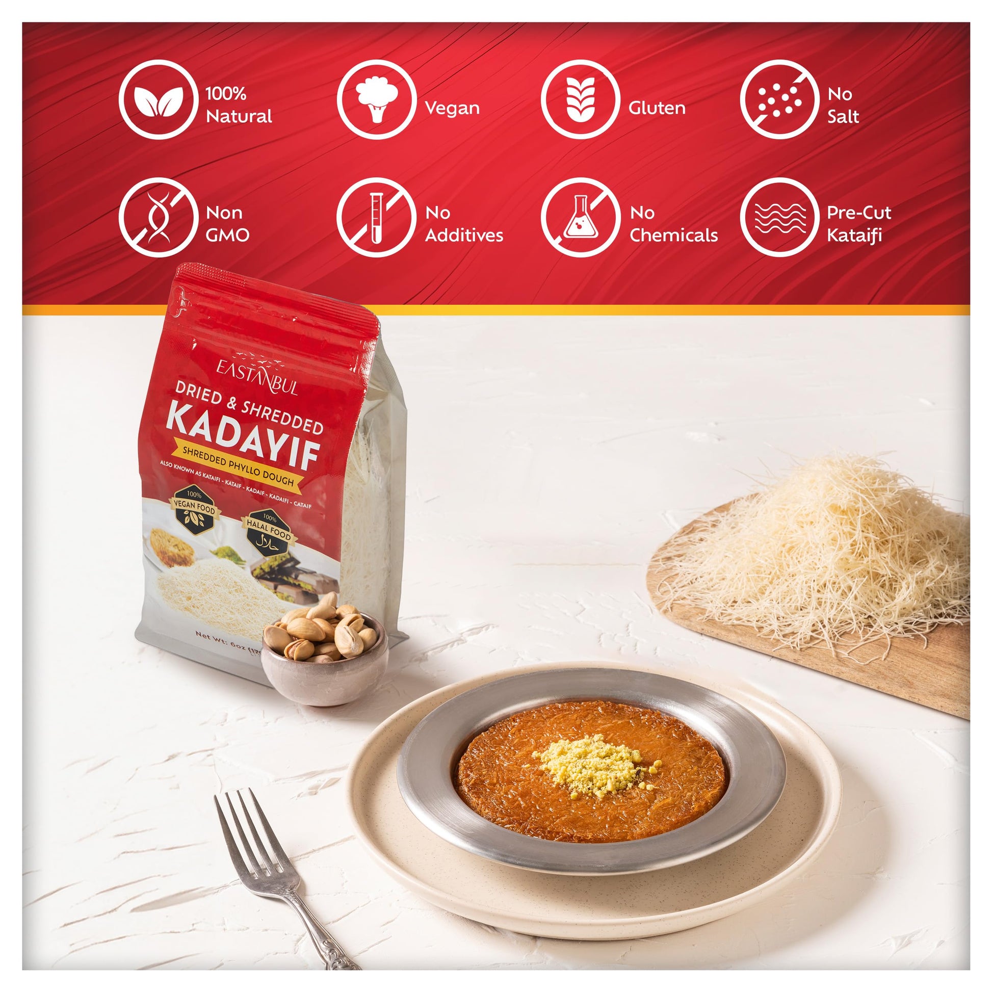Eastanbul Dried & Chopped Kataifi Shredded Fillo Dough, Kurutulmus Kadayif Pastry Dough, Ingredient for The Viral Dubai Pistachio Chocolate Bar, Shredded Phyllo, Kunafa, Knafeh, Katifi, 170g (6oz)