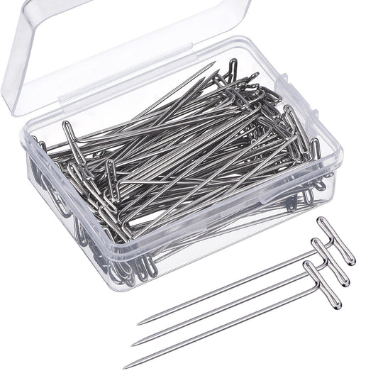 Mudder 100 Pack Wig T-Pins 2 Inch with Plastic Box, Silver