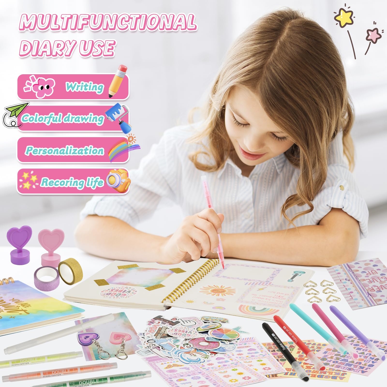 OIHEW 2 PC DIY Journal Kit for Girls Age 8-14, DIY Journal Set for Teen Girl,Christmas|Birthday Gift for 8 9 10 11 12 13 14 Year Old Girl Ideas, Stationery|Scrapbook|Diary Art Crafts Supplies Toy Set