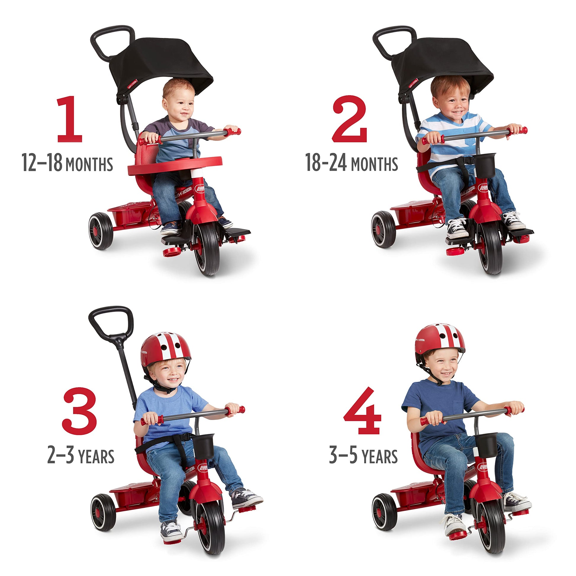 Toddler Bike, Kids Bike, Tricycle Toddler Toys for Ages 2-4, Baby Toy, Radio Flyer 4-in-1 Stroll 'N Trike, for Ages 1-5 Years, Red (Amazon Exclusive)
