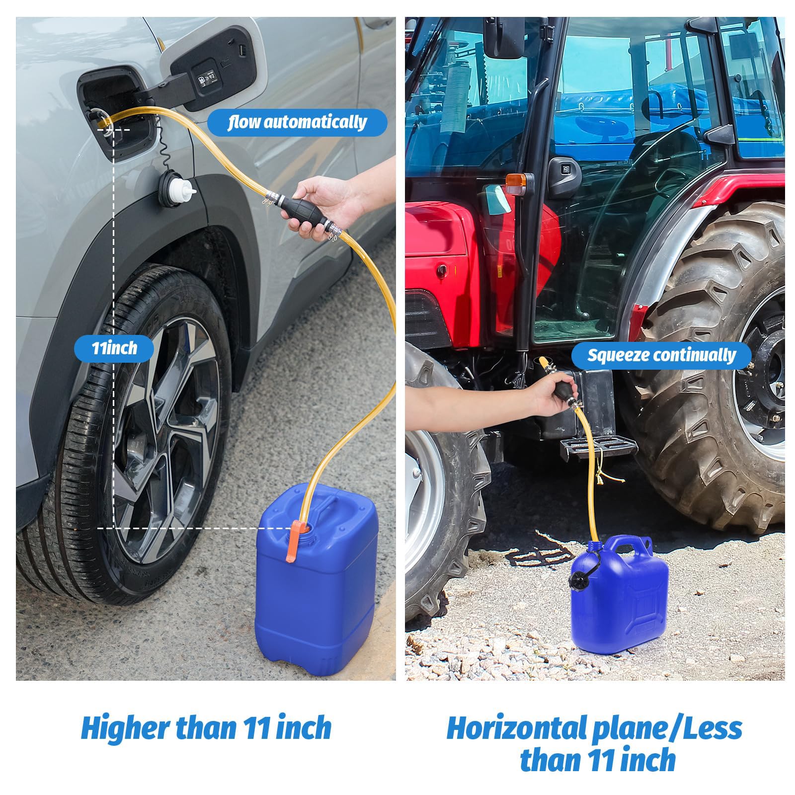 Gasoline Siphon Hose, Gas Oil Water Fuel Transfer Siphon Pump, Portable Widely Use Hand Fuel Pump, Fuel Transfer Pump with PVC Hoses (Pack of 1))