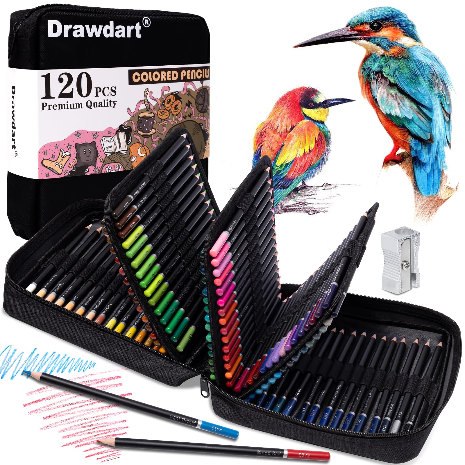 Drawdart Colored Pencils for Adult Coloring, 72-Color Professional Soft Core Drawing Sketching Shading Pencils Set with Zipper Case, Coloring Pencils for Adults, Artists, Professionals and Colorists