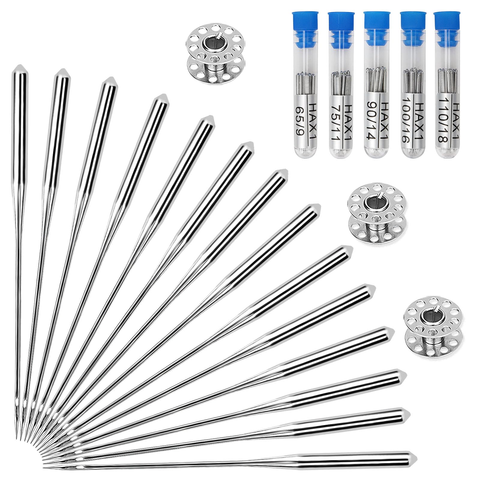 100PCS Sewing Machine Needles, Universal Sewing Machine Needle for Singer, Brother, Janome, Varmax, Needles for Sewing Machine with Sizes HAX1 65/9, 75/11, 90/14, 100/16, 110/18
