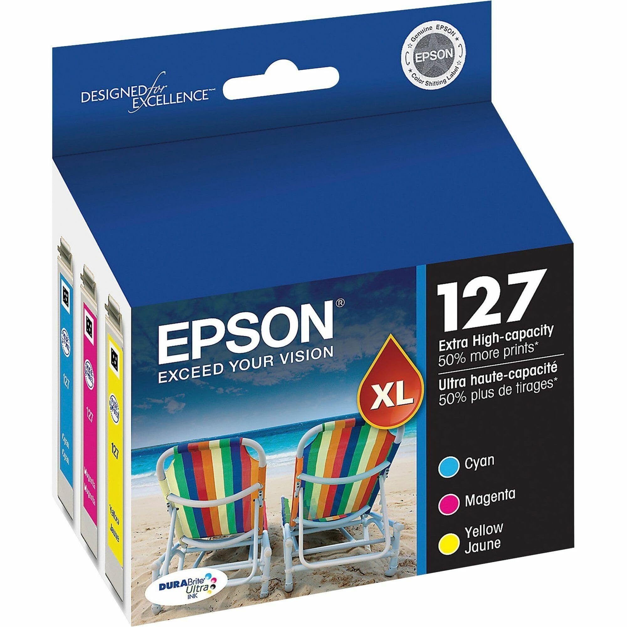 EPSON 127 DURABrite Ultra Ink Color Combo Pack For NX-530, NX-625, WF-3520, WF-3530, WF-3540, WF-545, WF-60, WF-630, WF-633, WF-635, WF-645, WF-7010, WF-7510, WF-7520, WF-840, WF-845