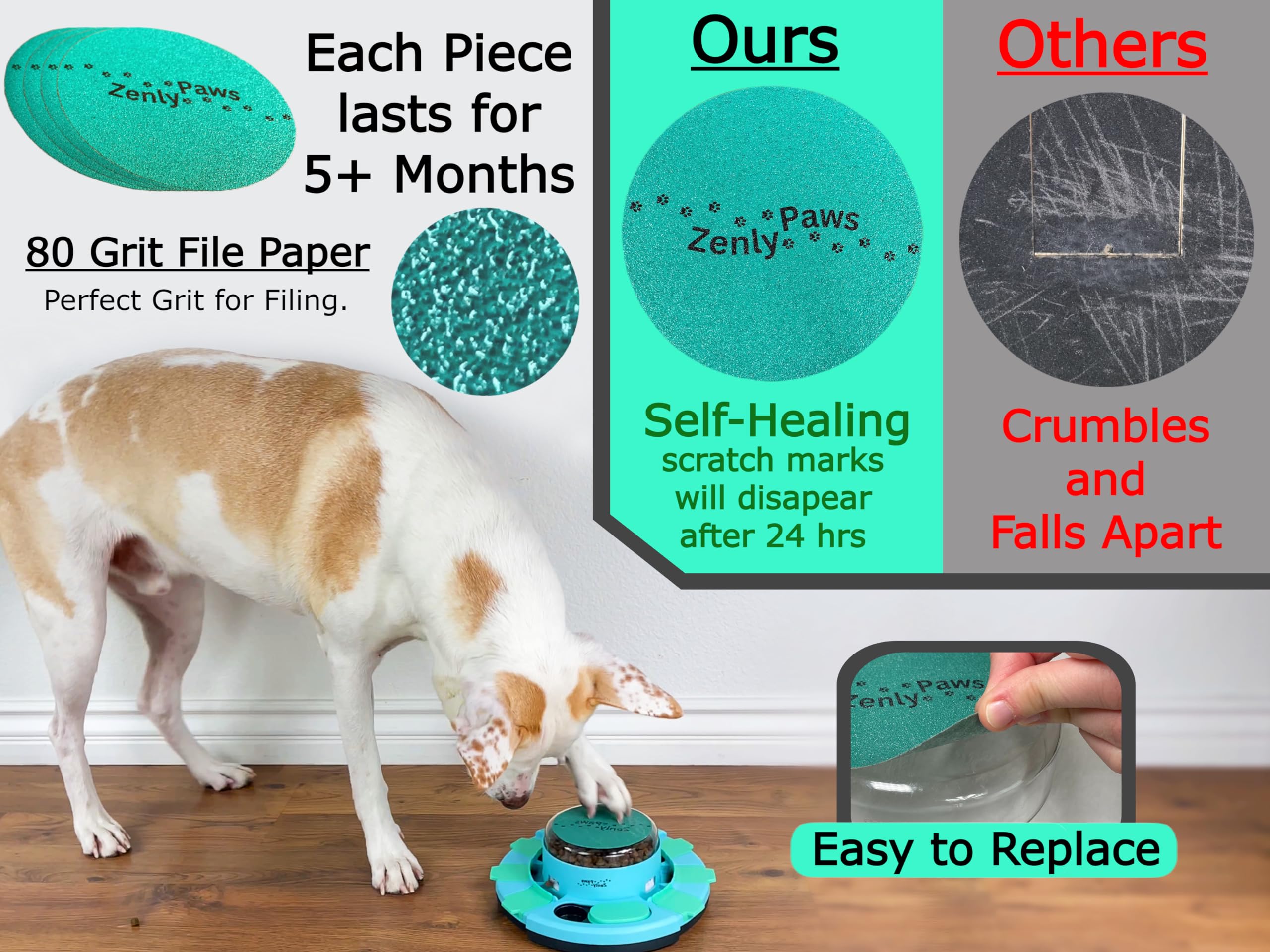 Zenly Paws Nail File Toy, Dog Scratch Pad for Nails, Dog Nail Scratch Board, Scratching Board for Dogs, Scratching Pads Files Scratcher Slow/Puzzle Feeder W/Treat Box Dispenser Trimmer Grinder Filer
