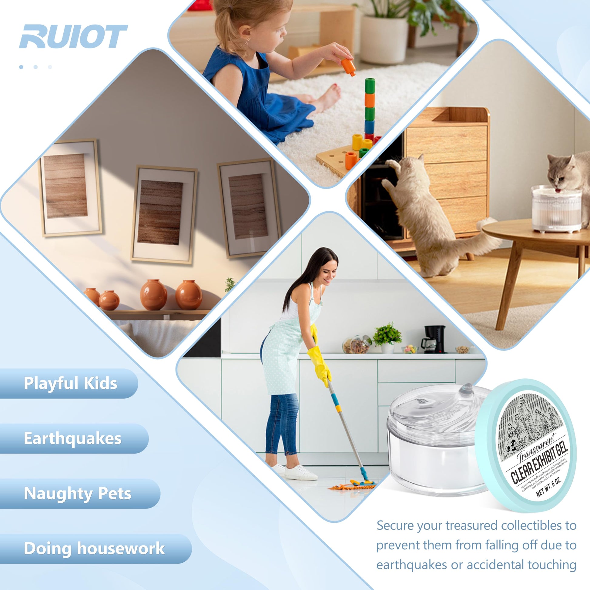 6 oz Exhibit Gel for Museum Exhibits, Removable Clear Exhibit Wax for Museum Collections, Reusable Exhibit Putty for Antiques, Glass, Ceramic and Action Figures.
