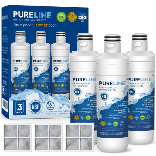 Pureline LT1000PC Refrigerator Water Filter Replacement for LG LT1000P, ADQ747935, MDJ64844601, Kenmore 46-9980 and LT120F air filter (3 Pack)