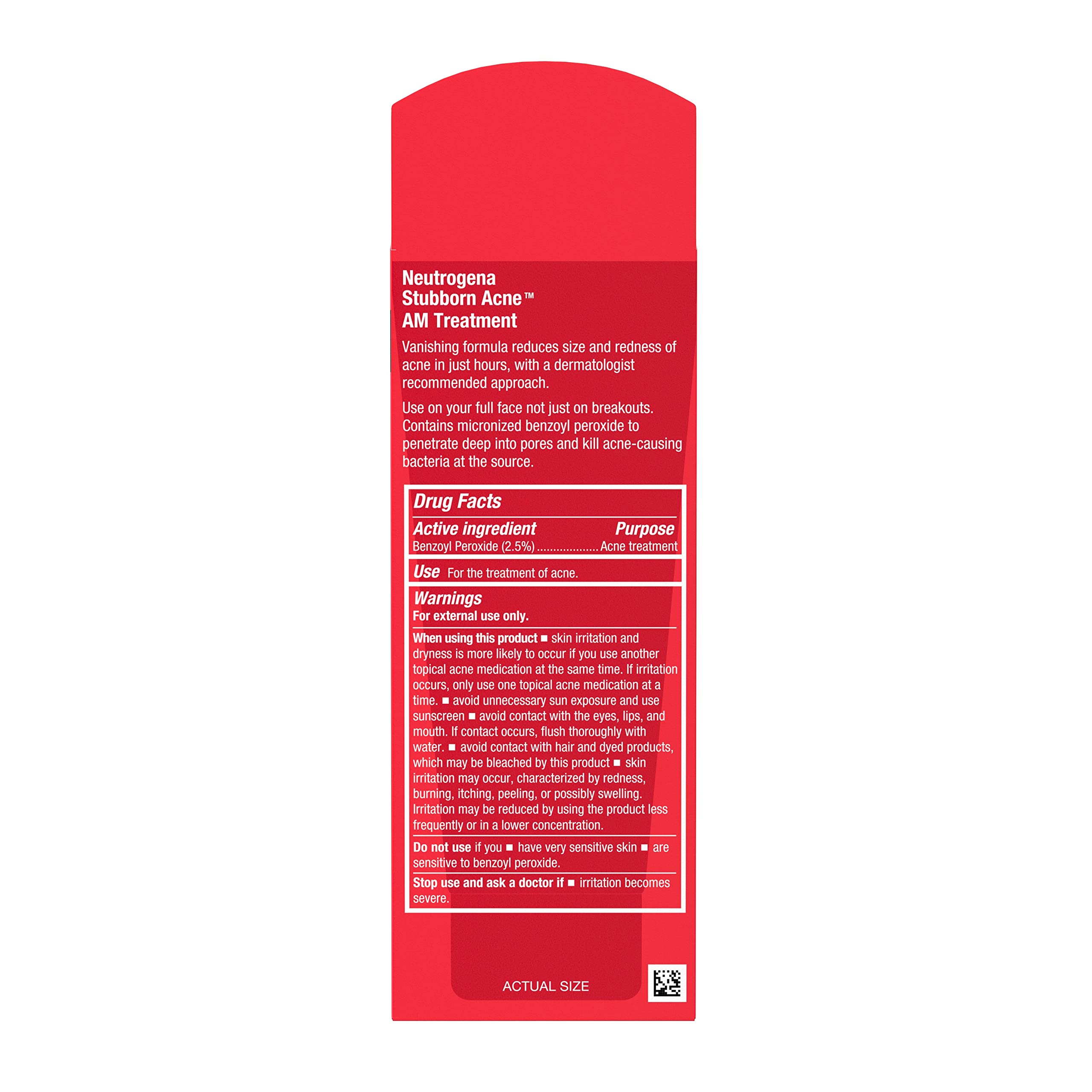 Neutrogena Stubborn Acne AM Face Treatment with 2.5% Micronized Benzoyl Peroxide Acne Medication, Oil-Free Daily Facial Treatment Reduces Size & Redness of Breakouts, Paraben-Free, 2.0 oz
