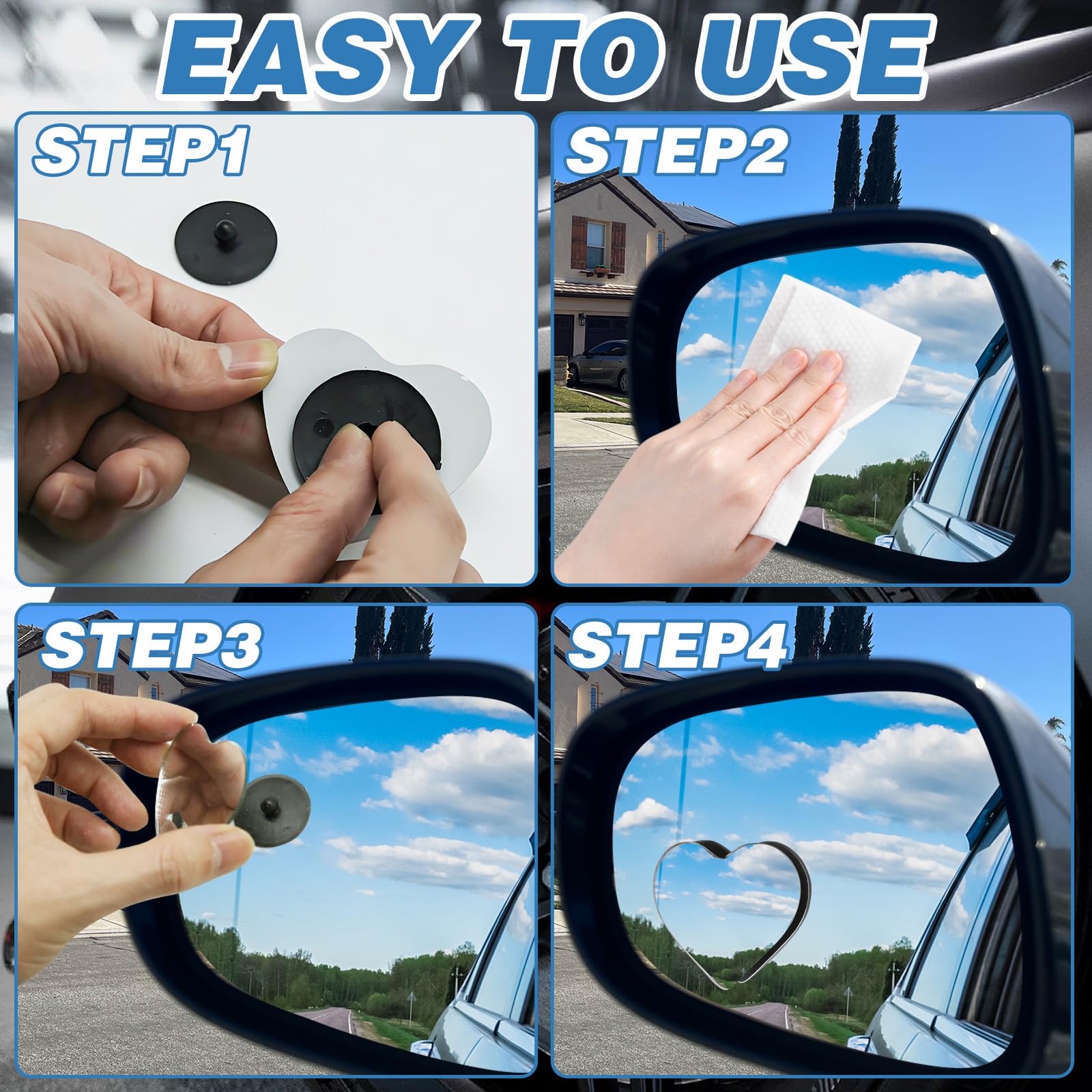 2Pcs Cars Heart Shaped Blind Spot Mirrors Car Side Mirror Blindspot Adjustabe Angle Removable Wide Angle Convex RearView Mirror for Enhanced Safety Universal Fit Stick, Car Accessories for Cars Suvs