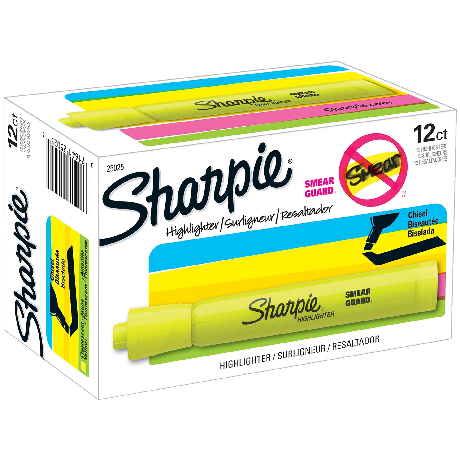 Sharpie Tank Style Highlighters, Chisel Tip, Fluorescent Pink, Box of 12