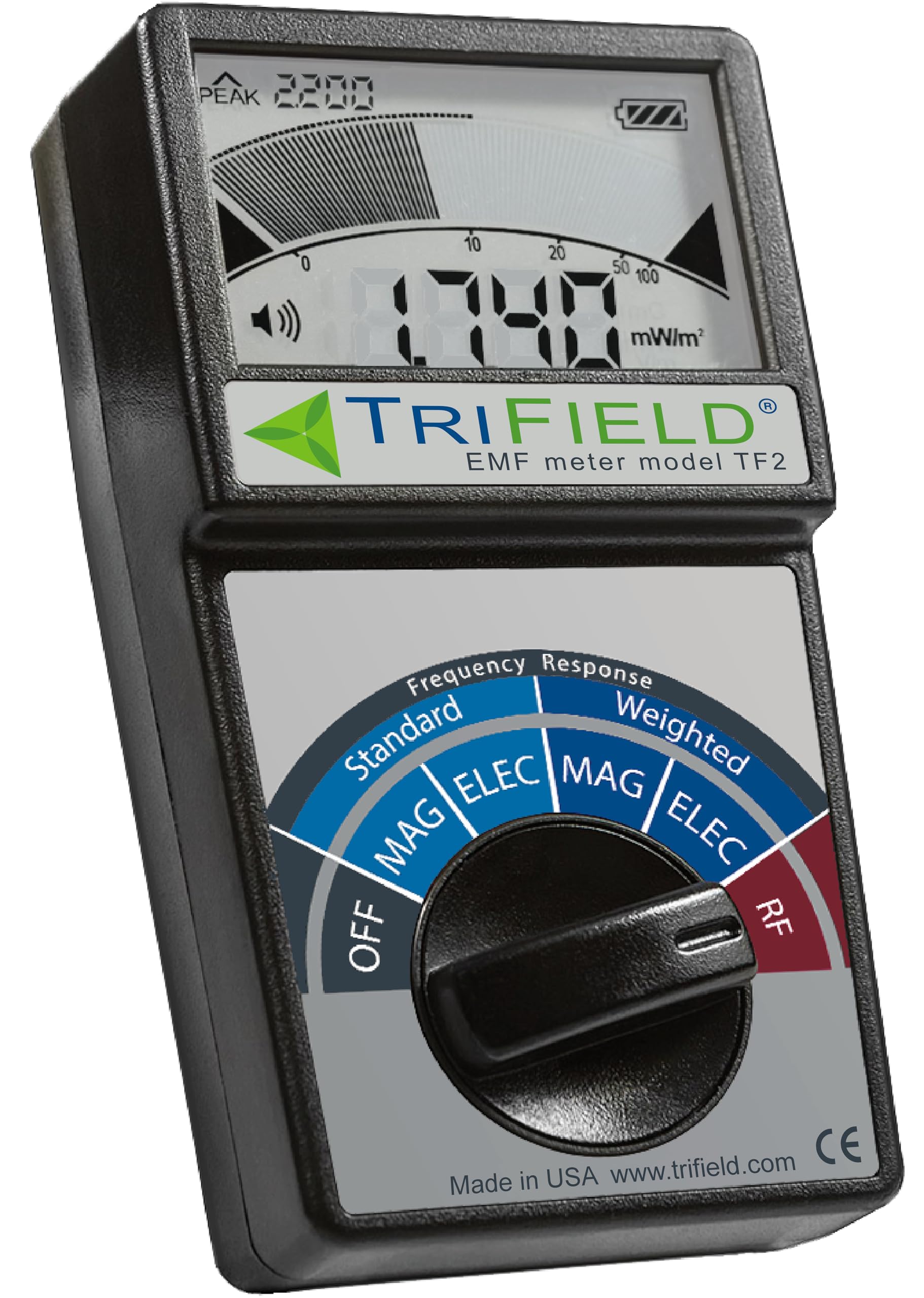 TriField EMF Meter Model TF2 – Made in USA - #1 Handheld EMF Detector for 3 Types of Electromagnetic Fields: Radio/Magnetic/Electric - Measure 5G, Cell Towers, WiFi, Bluetooth, & Smart Meters