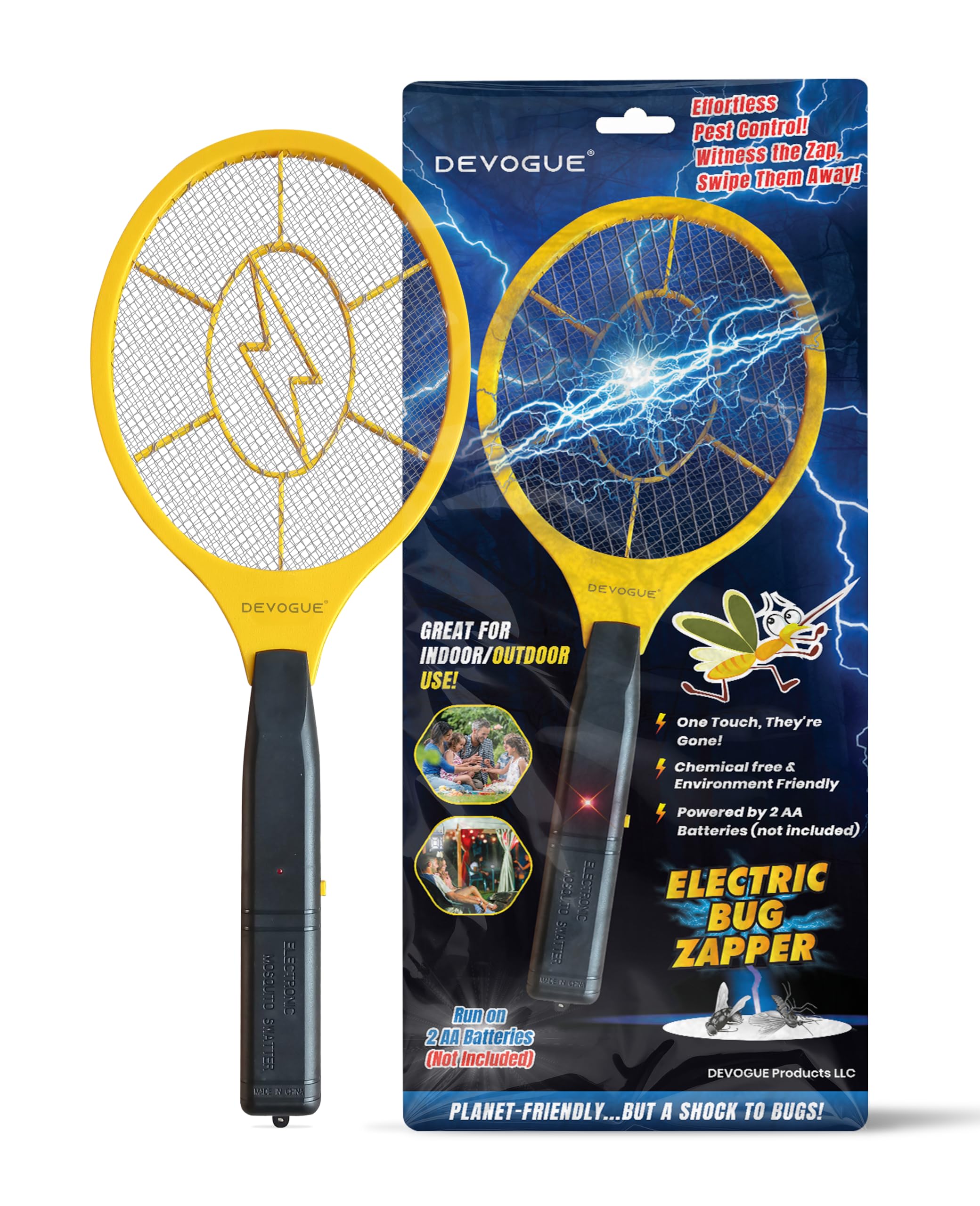 DEVOGUE Electric Fly Swatter Bug Zapper Battery Operated Flies Killer Indoor & Outdoor Pest Control Mosquito Zapper and Insect Catcher Racket