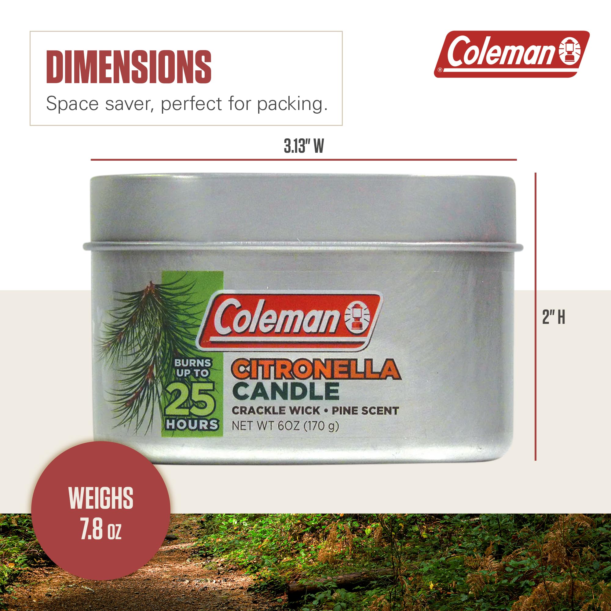 Coleman Pine Scented Citronella Candle with Wooden Crackle Wick - 6 oz Tin