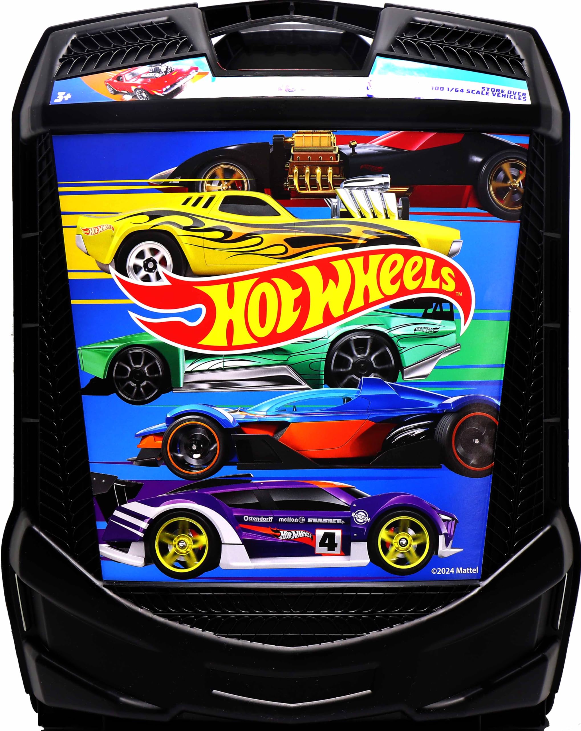 Hot Wheels 100-Auto-Aufbewahrungskoffer – Organizer mit großer Kapazität für 1:64 Die-Cast-Fahrzeuge mit Griff und Verschluss, langlebige tragbare Transportbox für Kinder, Reisen und Spielzeugautosammler