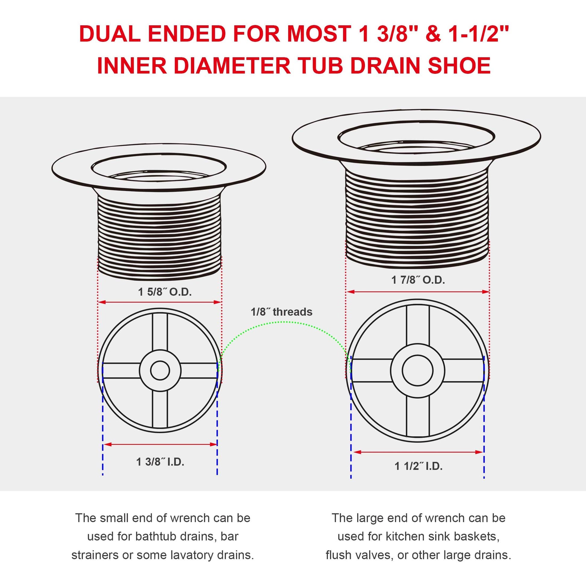 HAUTMEC Tub Drain Remover Wrench Tool Heavy Duty Aluminum Shower Bathtub Drain Removal Tool PL0030