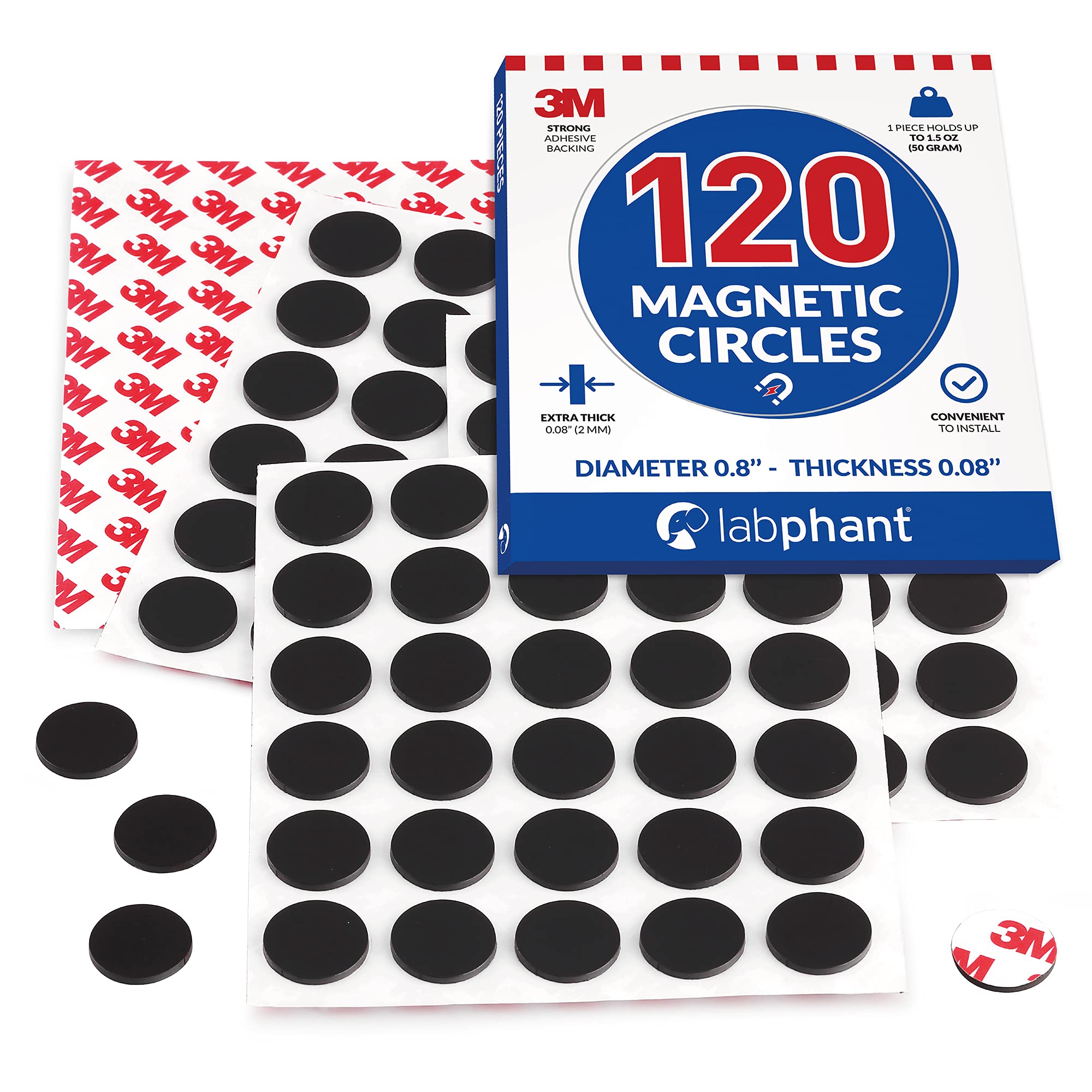 Magnetic Dots 120pcs - Round Magnets with Adhesive Backing, Circle Size Diameter 0.8Ã¢ÂÂÃ¢ÂÂ x 0.08Ã¢ÂÂ on 4 Tape Sheets, with 3M Strong Adhesive Backing. Perfect for DIY, Art Projects, Industrial & Fridge