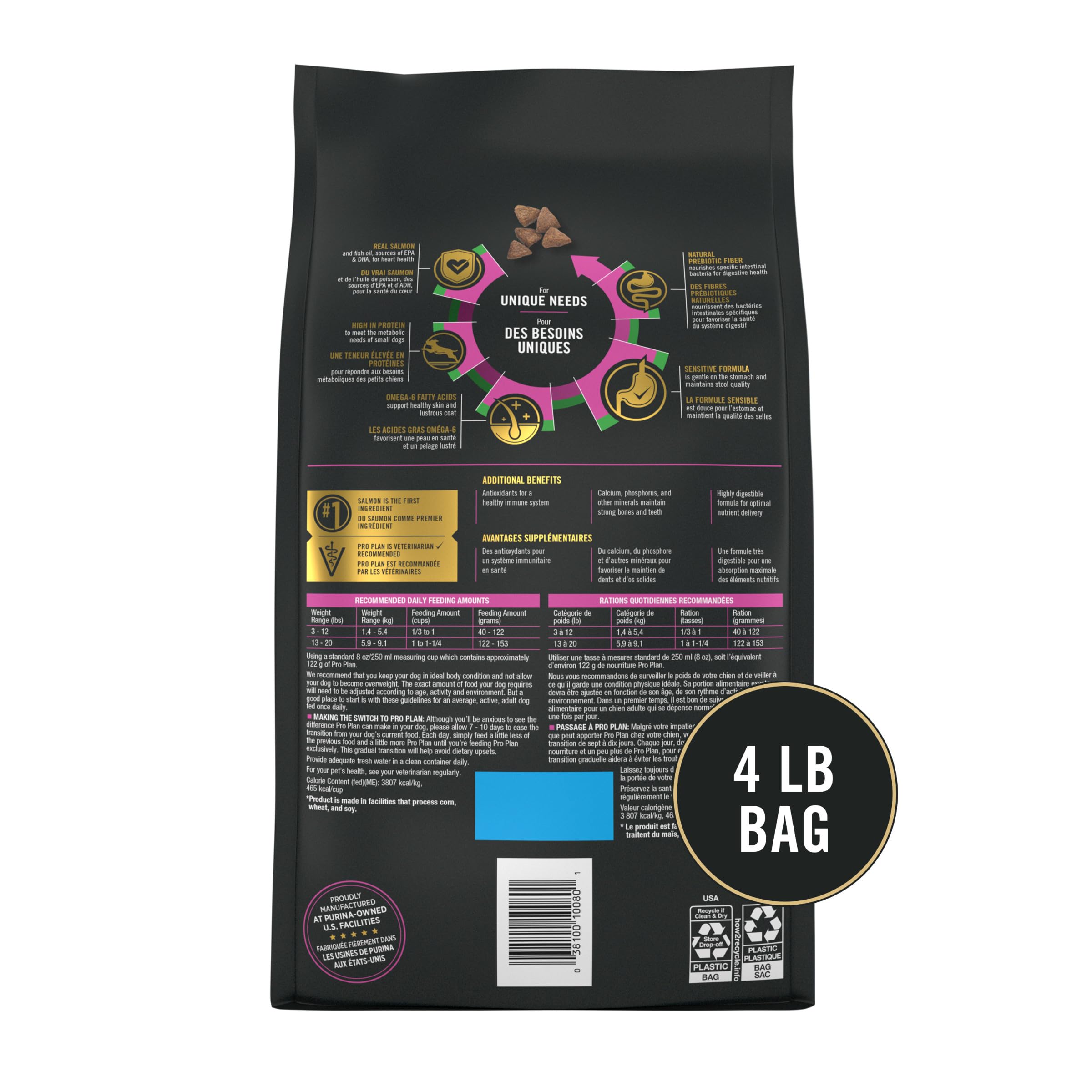 Purina Pro Plan Sensitive Skin and Stomach Dog Food Small Breed, Adult Salmon & Rice Formula - 4 lb. Bag