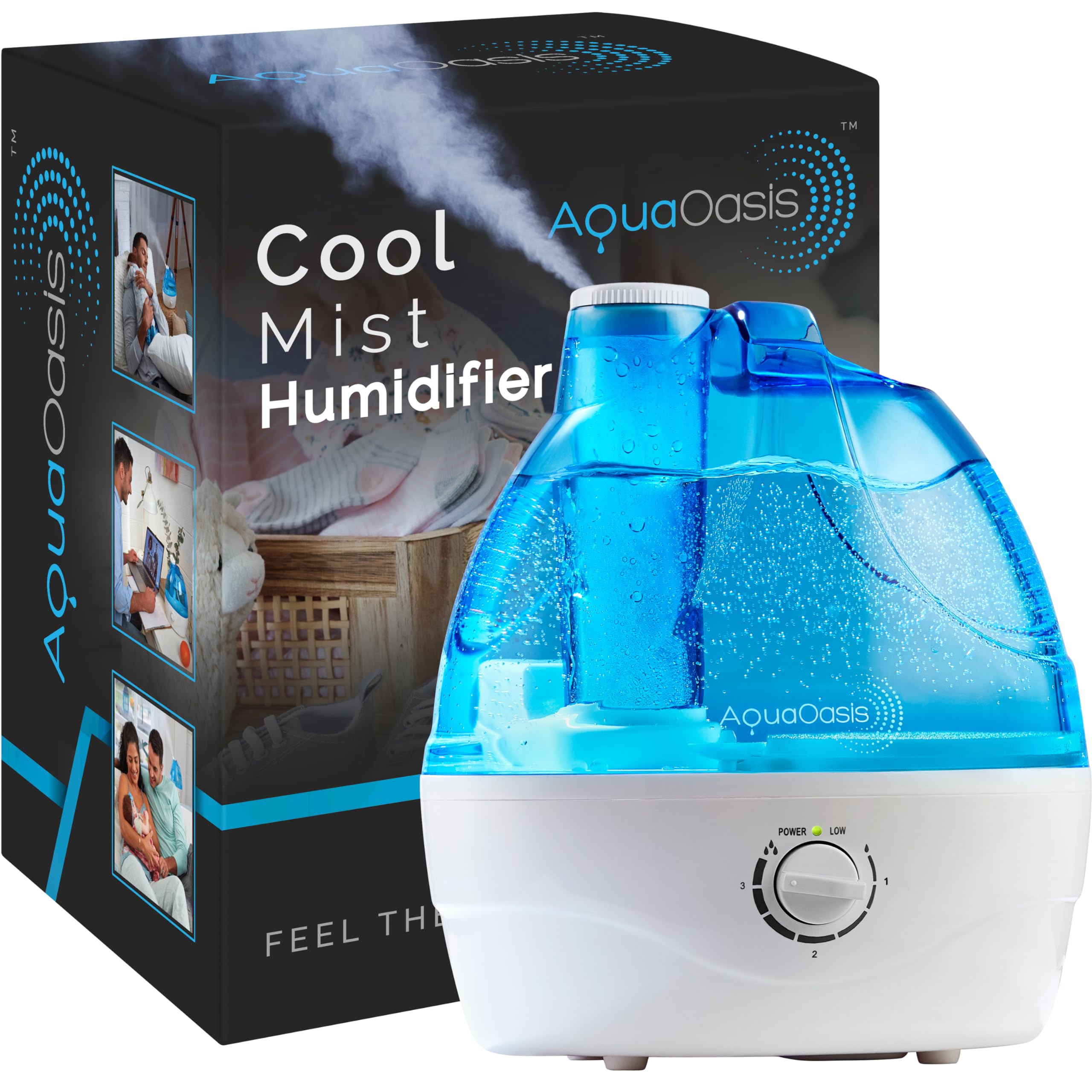 AquaOasisÃÂ® Cool Mist Humidifier (2.2L Water Tank) Quiet Ultrasonic Humidifiers for Bedroom & Large room - Adjustable -360 Rotation Nozzle, Auto-Shut Off, Humidifiers for Babies Nursery & Whole House