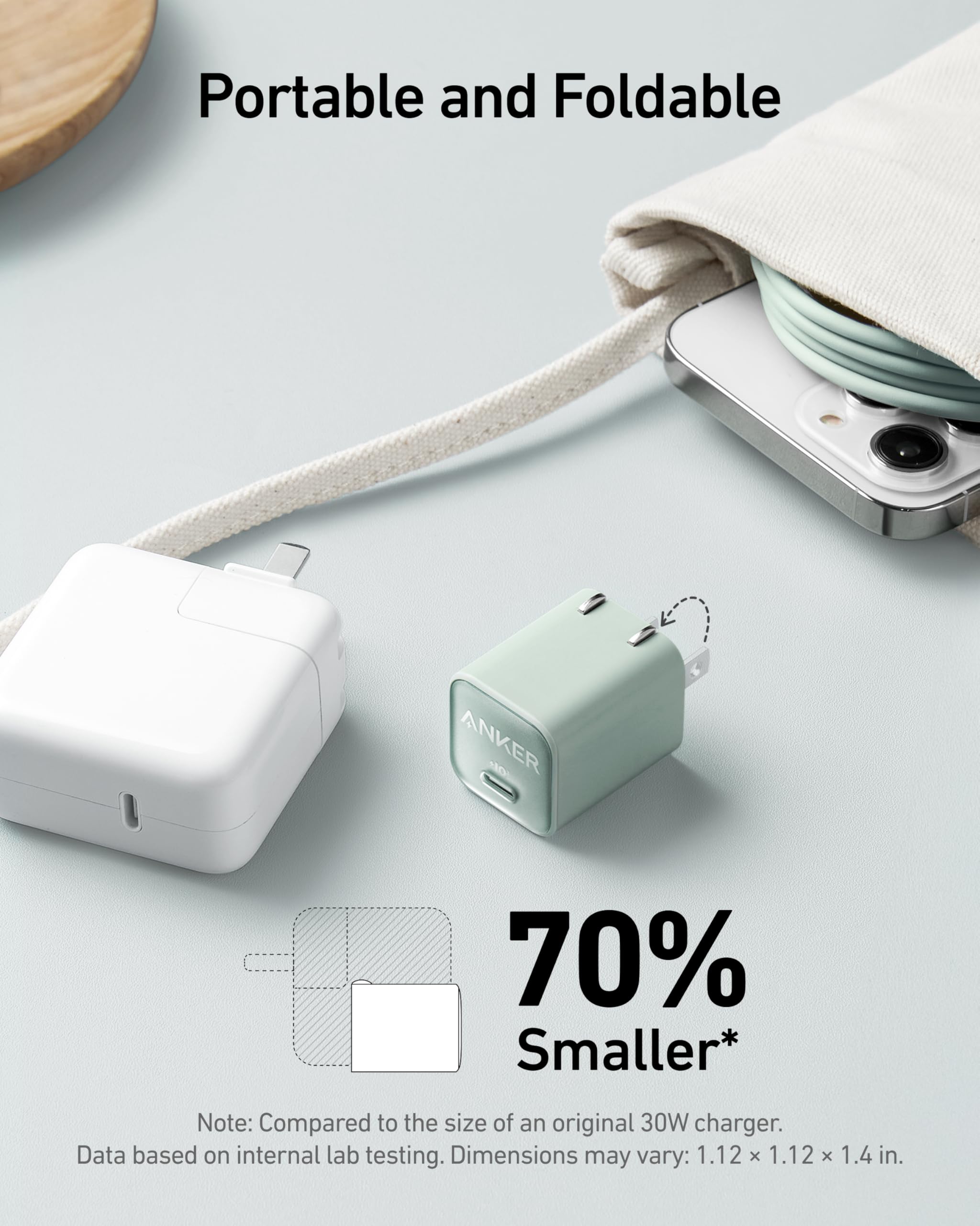 Anker Nano USB C Charger Block, 30W PIQ 3.0 Foldable iPhone Charger Fast Charging for iPhone 16/15 Series, Galaxy, iPad, Compatible with MagSafe