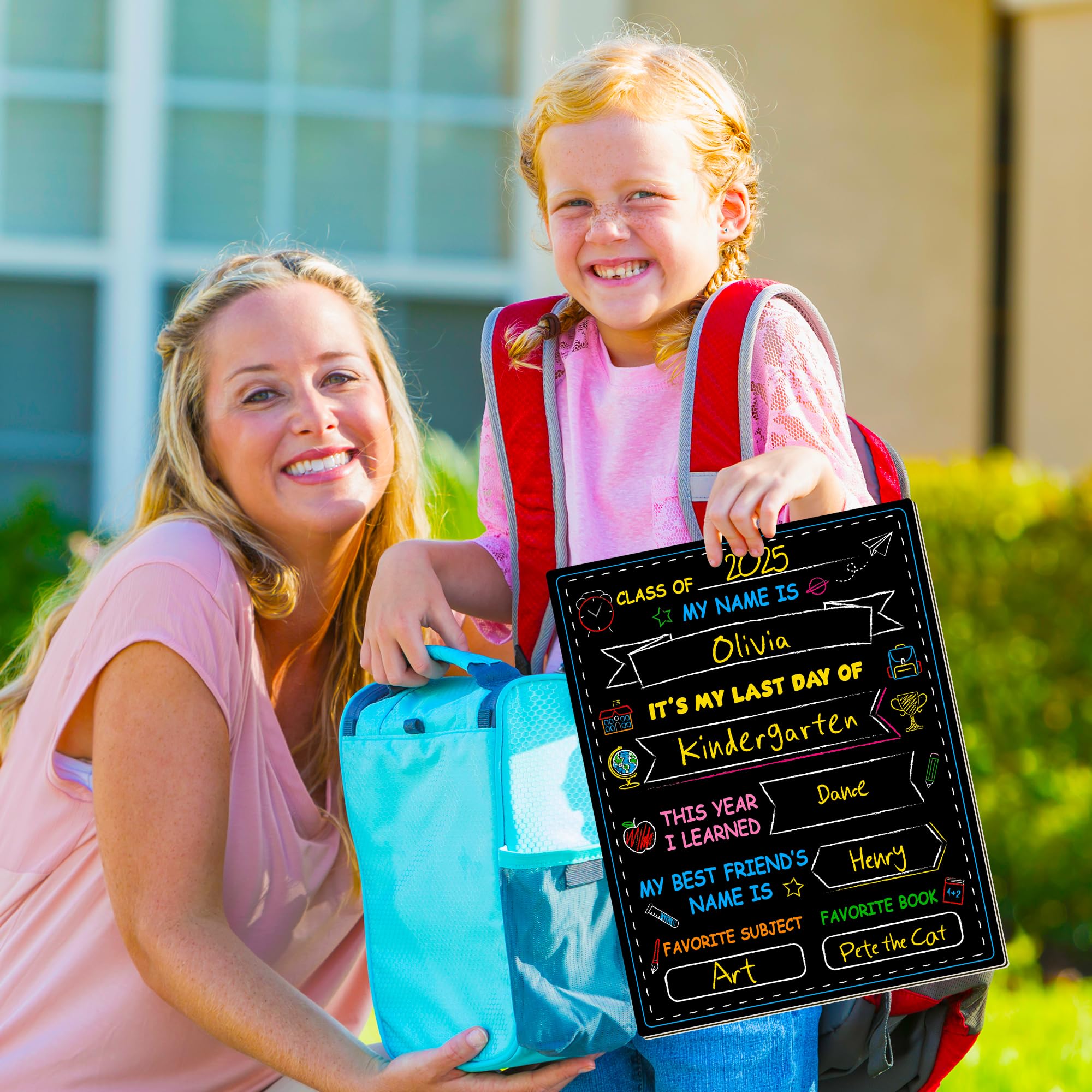 Melisheer First & Last Day of School Chalkboard, Personalized Paper Back to School Supplies, 14 X 11 in Erasable Double Sized First Day of School Board for Kids Son Daughter