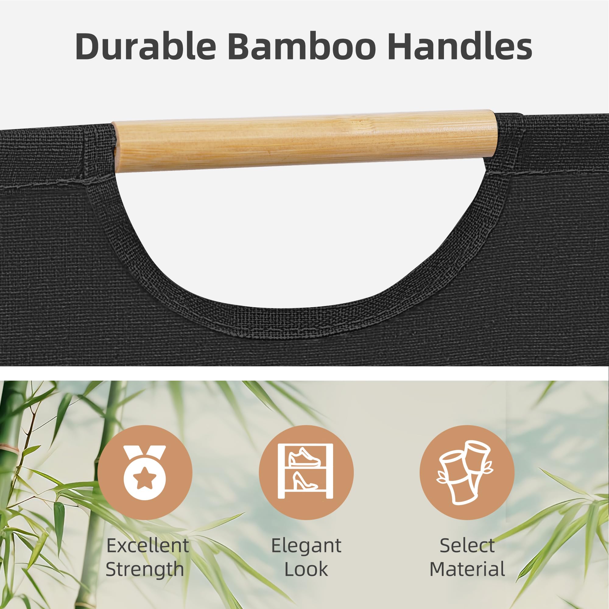 STORAGE MANIAC 2-Pack Large Laundry Hamper, 80L (21.1 Gal) Collapsible Laundry Basket with Bamboo Handles, Freestanding Waterproof Clothes Hamper for Laundry Room, Bedroom, Dorm, Towels, Toys, Black