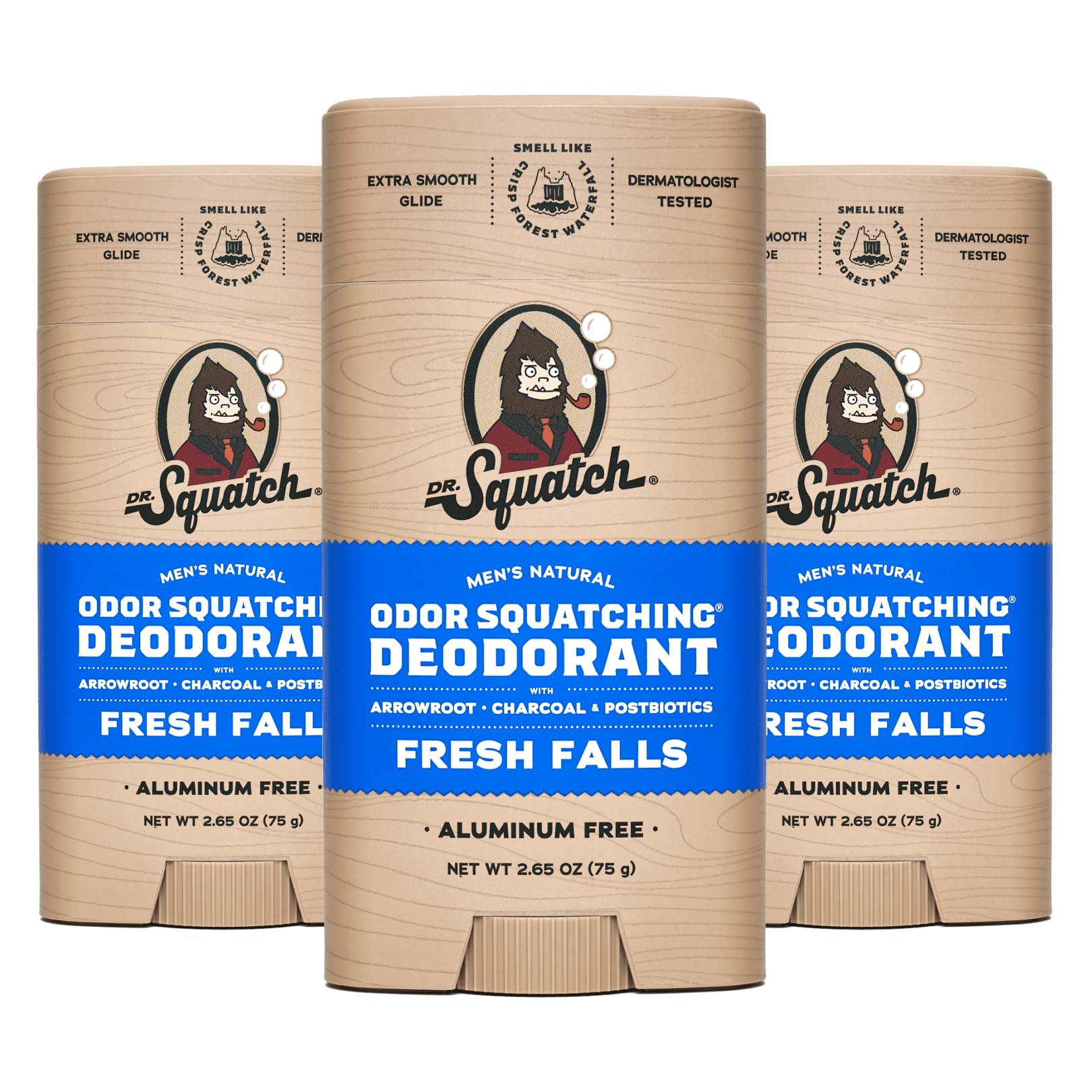 Dr. Squatch Natural Deodorant for Men 3 Pack Fresh Falls Ã¢ÂÂ Odor-Squatching Men's Deodorant Aluminum Free (2.65 oz, 3 Pack)