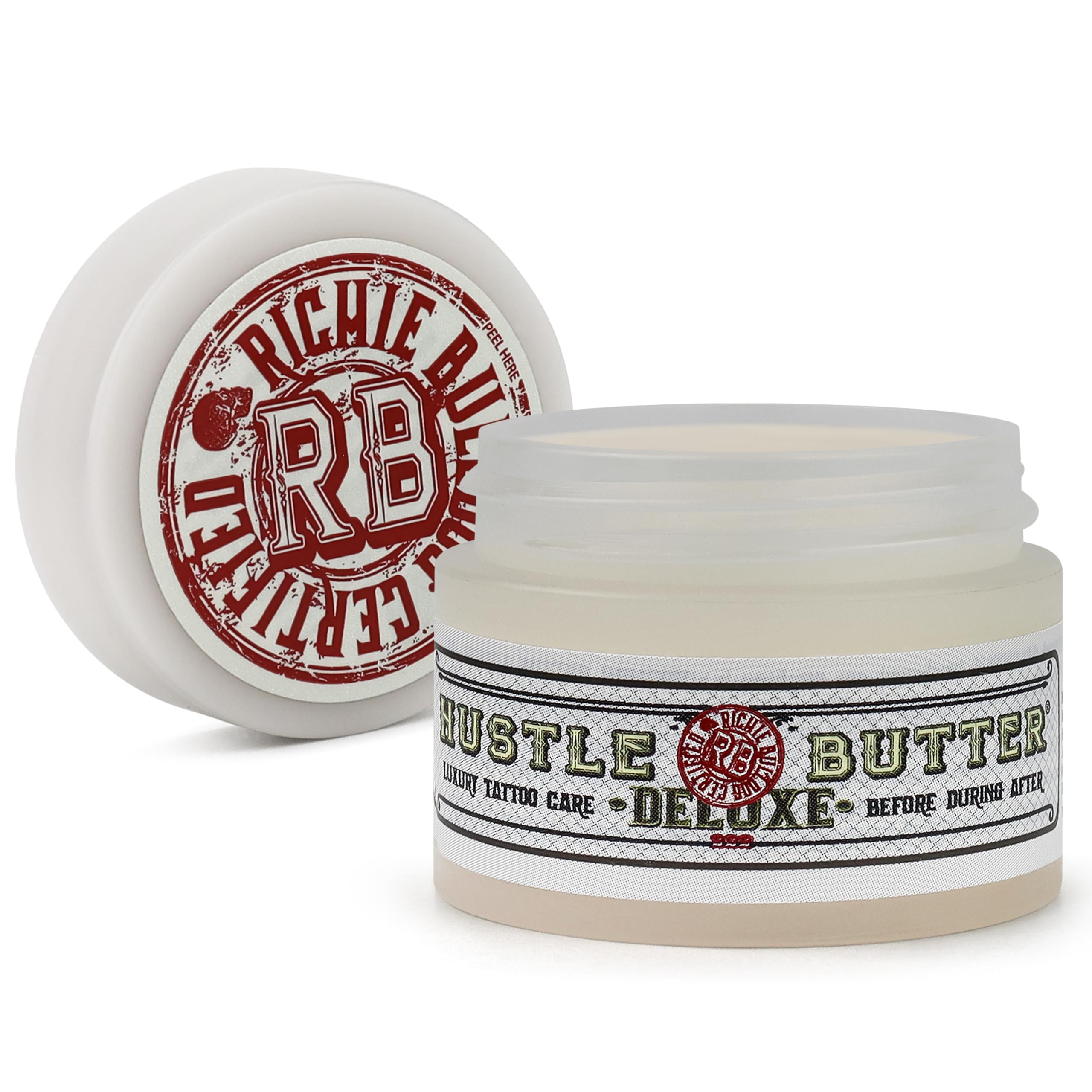 Hustle Butter Deluxe – Tattoo Butter for Before, During, and After the Tattoo Process – Lubricates and Moisturizes – 100% Vegan Replacement for Petroleum-Based Products – 1 oz