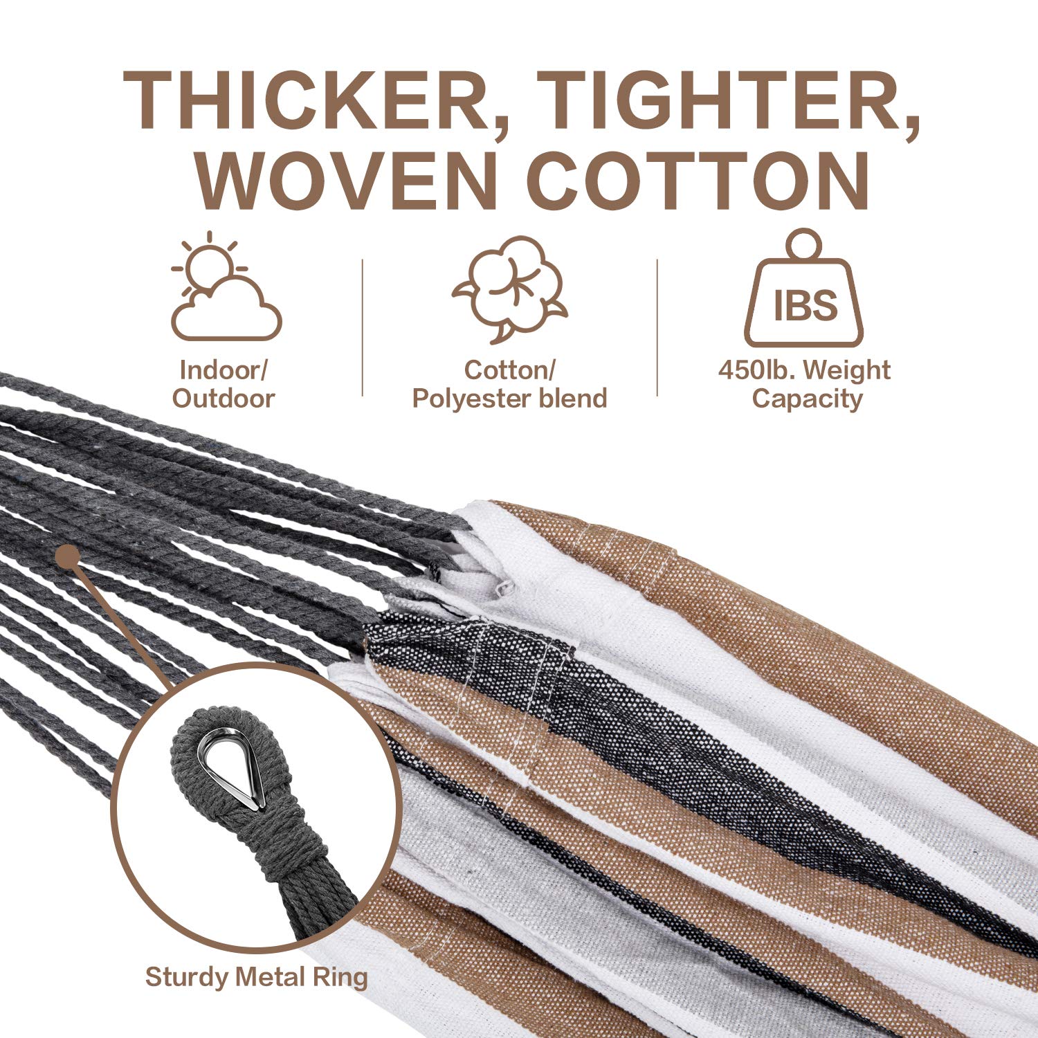 PNAEUT Double Hammocks with Stand for Outside, Portable Space Saving Heavy-Duty Steel Stand for Indoor Outdoor Patio with Carrying Bag, 450 lbs Capacity (Coffee)