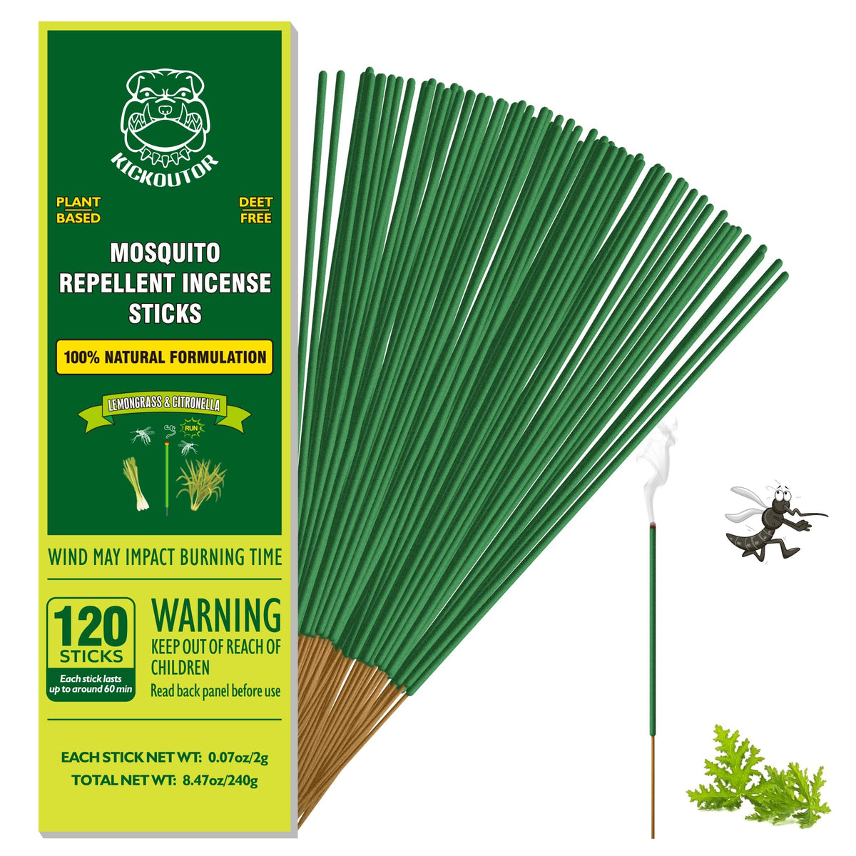 KICKOUTOR Mückenabwehr für die Terrasse, 120 Stk. Citronella-Öl Mücken-Räucherstäbchen, natürlicher Bio-Mückenschutz, Mückenschutzmittel für Garten, Reise, Camping, Innenräume, zur Gelsen- und Mückenbekämpfung