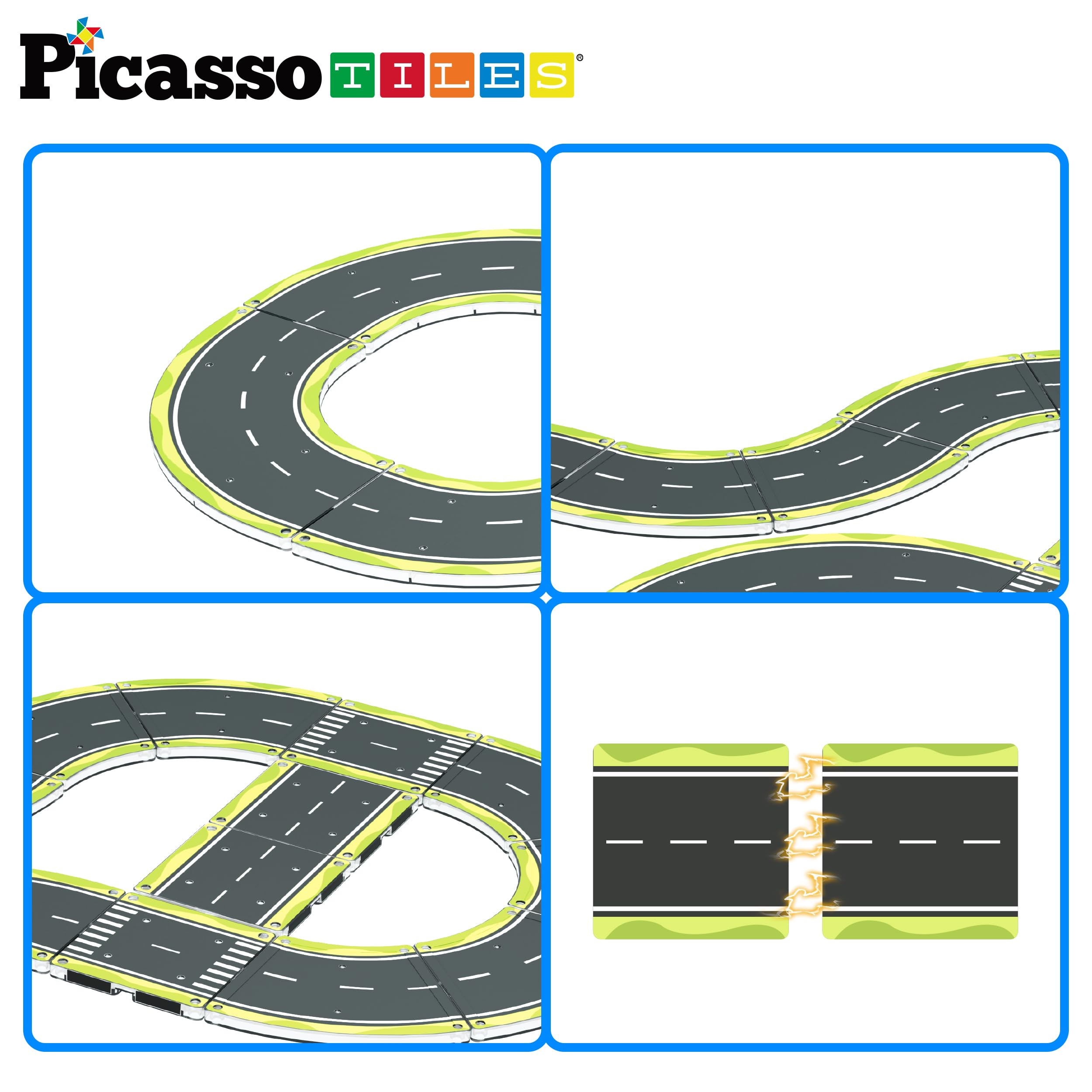 PicassoTiles Magnetic Race Track Toys Car Tracks Set for Toddlers Magnet Building Blocks Tiles Sensory Toys for Kids Include 2 Trucks STEM Engage in Thrilling Races Age 3+ Year Old Boys Girls