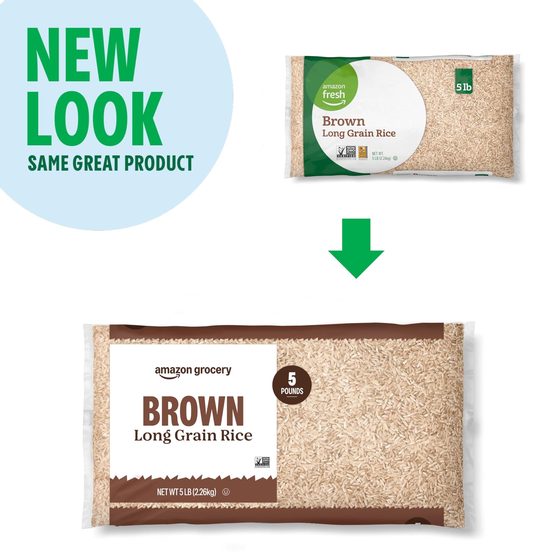 Amazon Grocery, Brown Long Grain Rice, 5 Lb (Previously Amazon Fresh, Packaging May Vary)