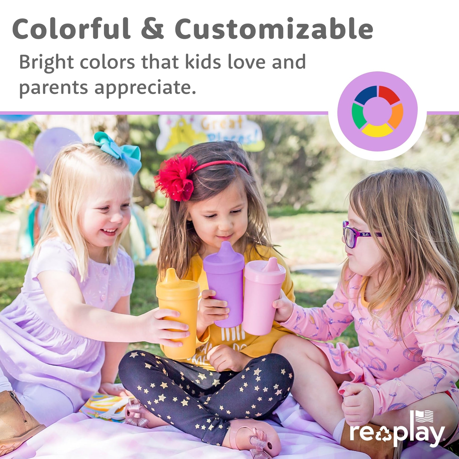 Re-Play Sippy Cups for Toddlers - 10 Oz. Reusable Spill Proof Cups for Kids, Dishwasher/Microwave Safe - Made in USA - Set of 4-3.13" x 6.25" - True Blue