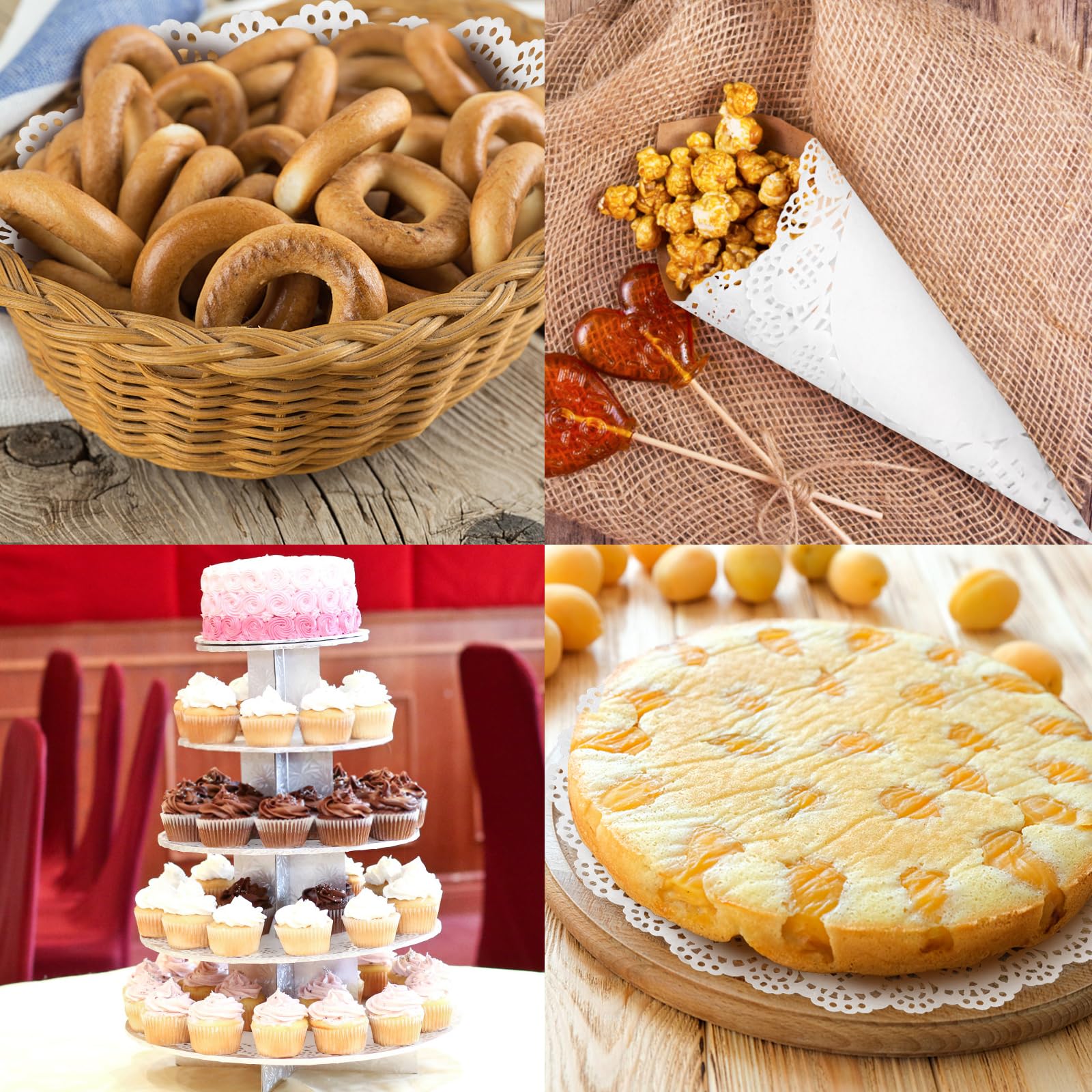 100 Pieces Paper Doilies, 12 Inch Doilies for Food, Disposable Lace Paper Doilies for Tables, Round Paper Placemats Bulk for Cakes Desserts Crafts (White)